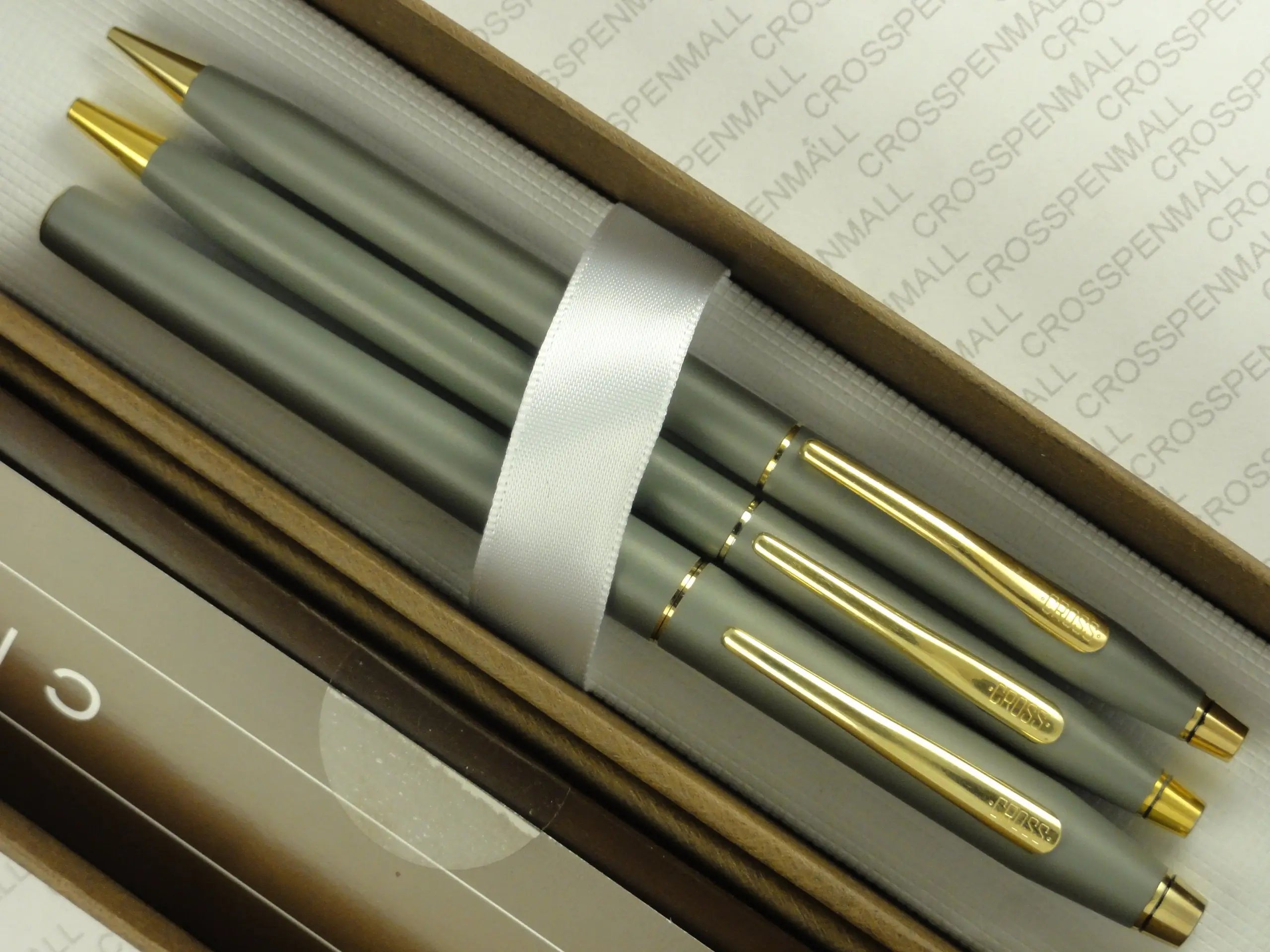 Cross Made in The USA Century Classic Trio of Satin Matte Gray and 23k Gold Appointment Selectip Rollerball Pen, Ball-Point Pen and 0.5MM Pencil Combo Set. Very Rare Made in Lincoln Rhode Island, USA crosspenmall.com
