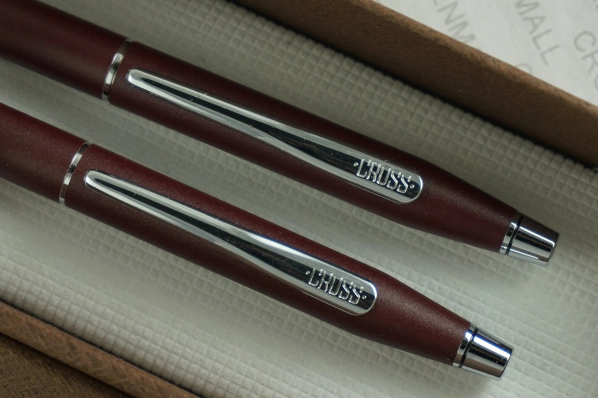 Cross Made in The USA Classic Century Satin Matte Burgundy and Polished Chrome Pen & 0.5mm Pencil Set cross
