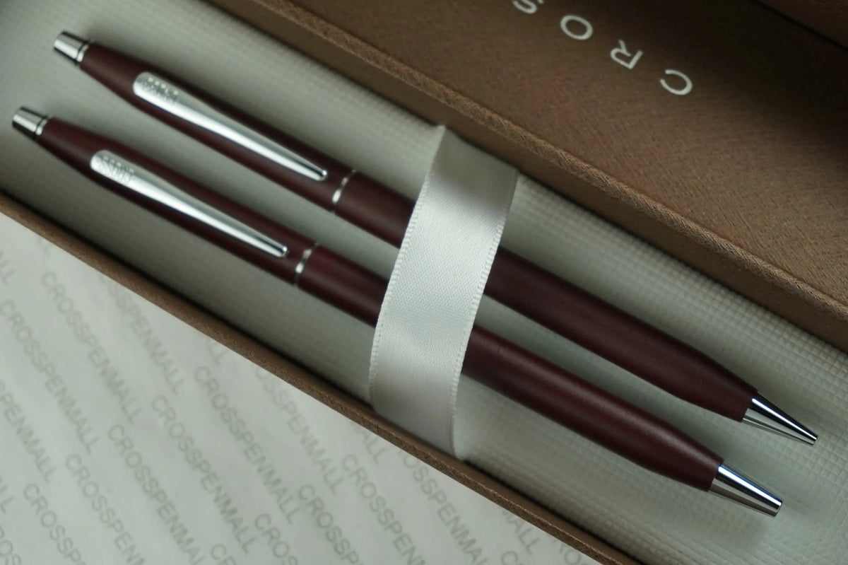 Cross Made in The USA Classic Century Satin Matte Burgundy and Polished Chrome Pen & 0.5mm Pencil Set cross