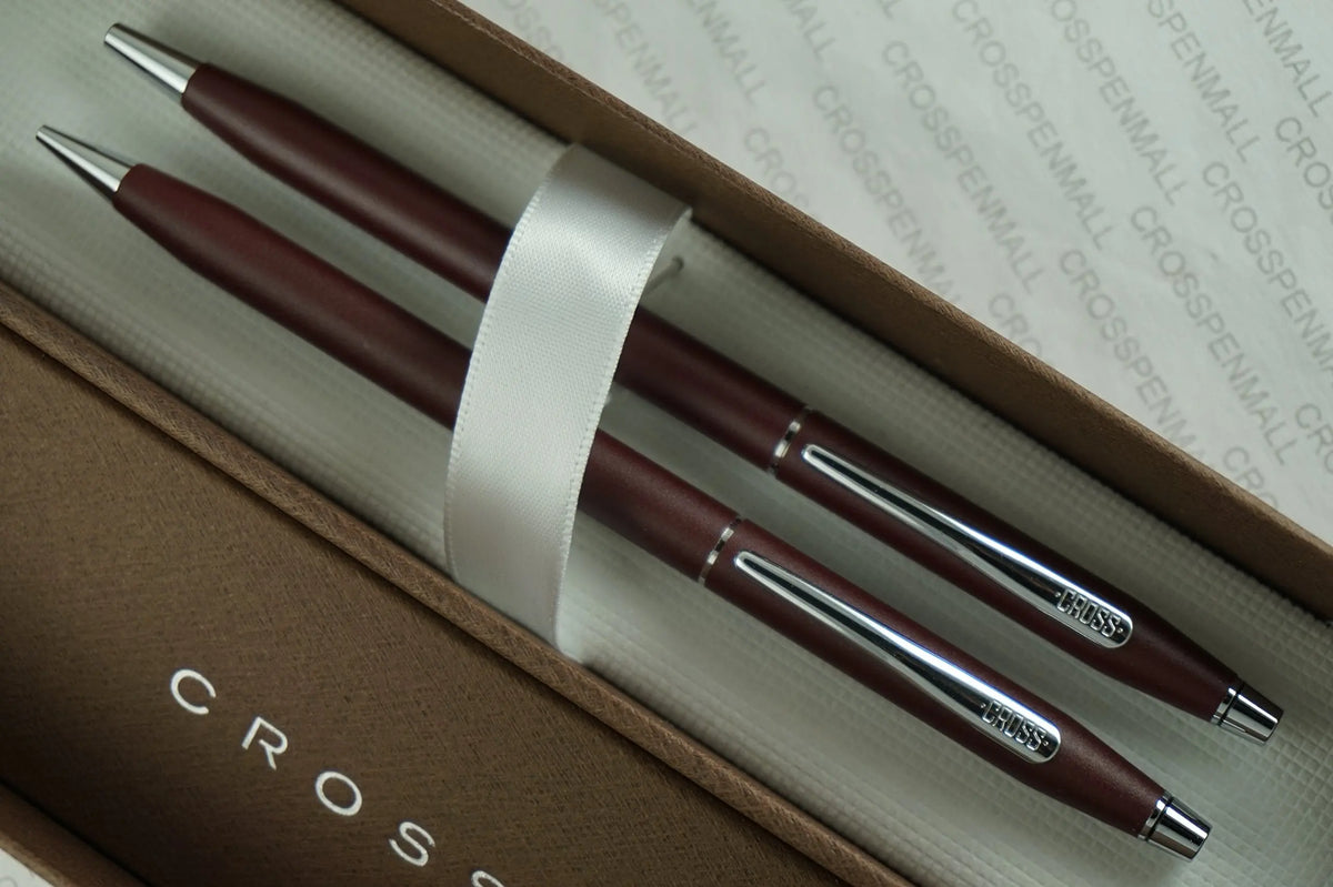 Cross Made in The USA Classic Century Satin Matte Burgundy and Polished Chrome Pen & 0.5mm Pencil Set cross