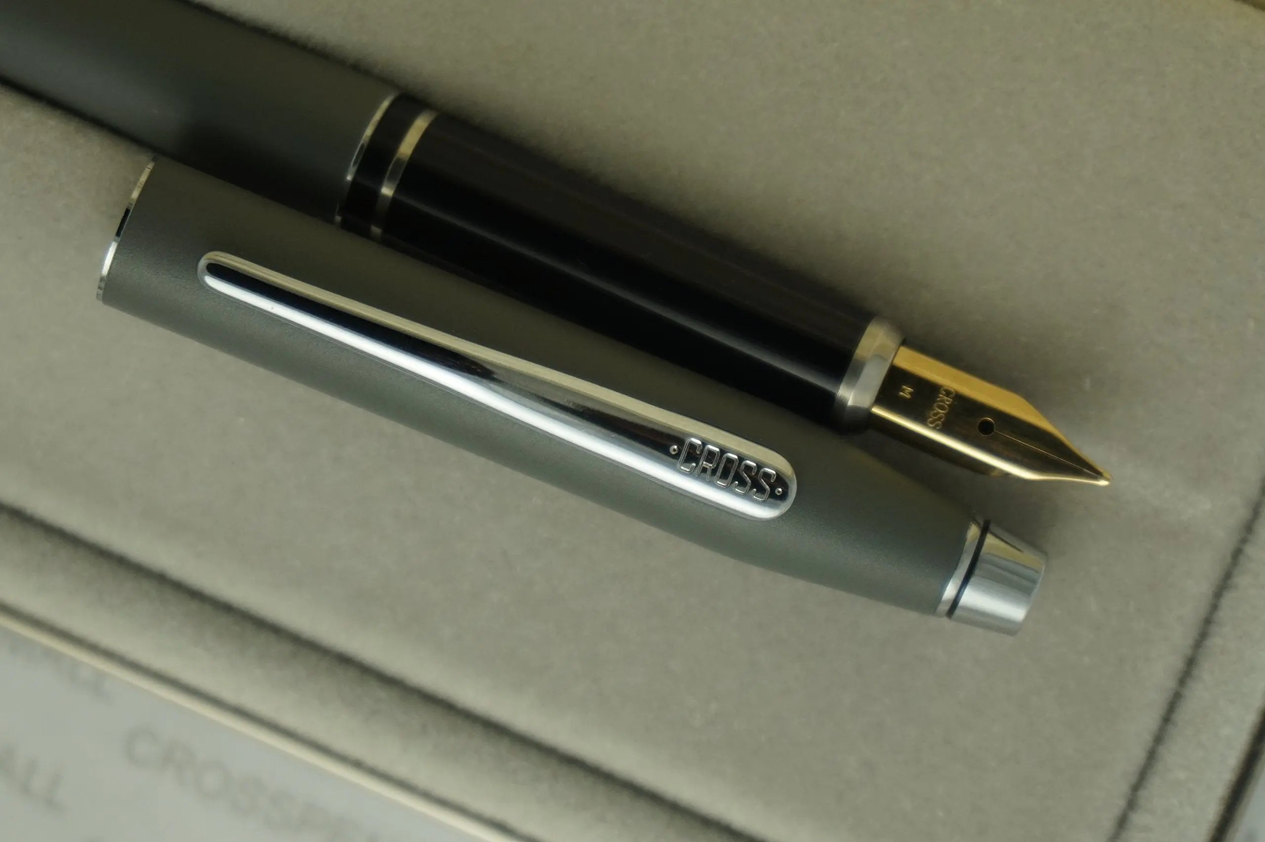 Cross Made in The USA Classic Century Satin Matte Gray and 23k God Medium Nib Fountain Pen crosspenmall.com