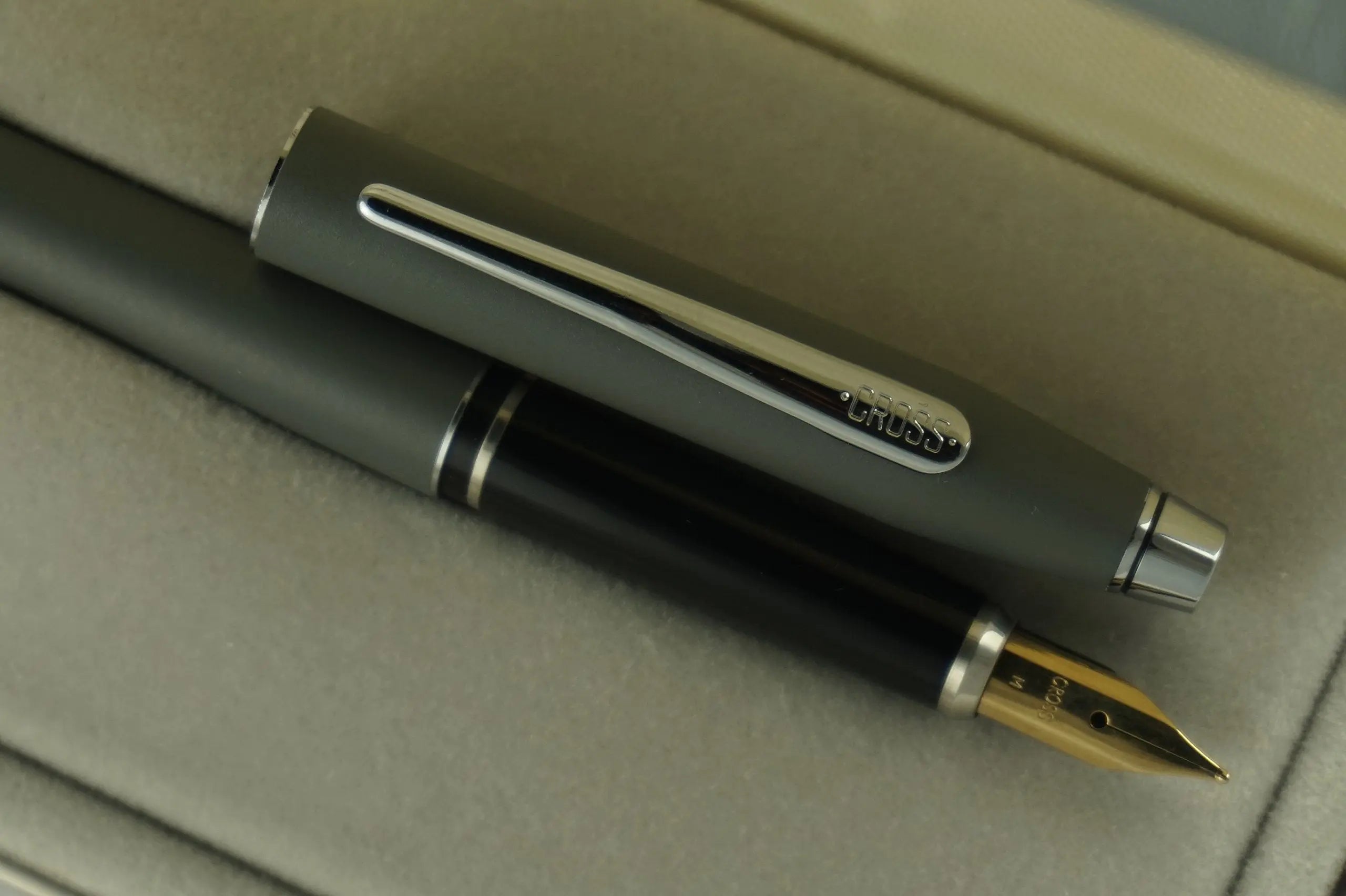 Cross Made in The USA Classic Century Satin Matte Gray and 23k God Medium Nib Fountain Pen crosspenmall.com