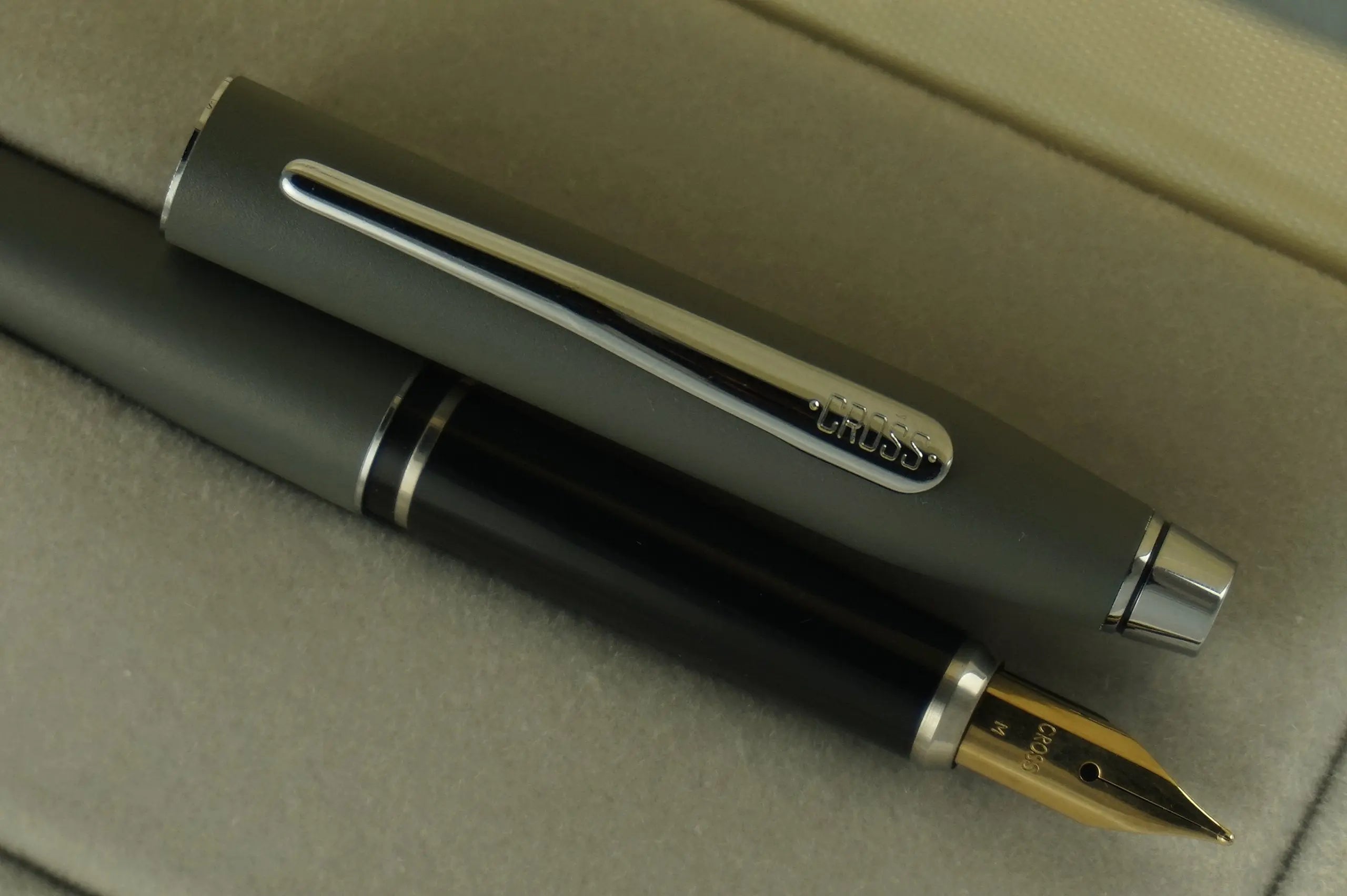Cross Made in The USA Classic Century Satin Matte Gray and 23k God Medium Nib Fountain Pen crosspenmall.com