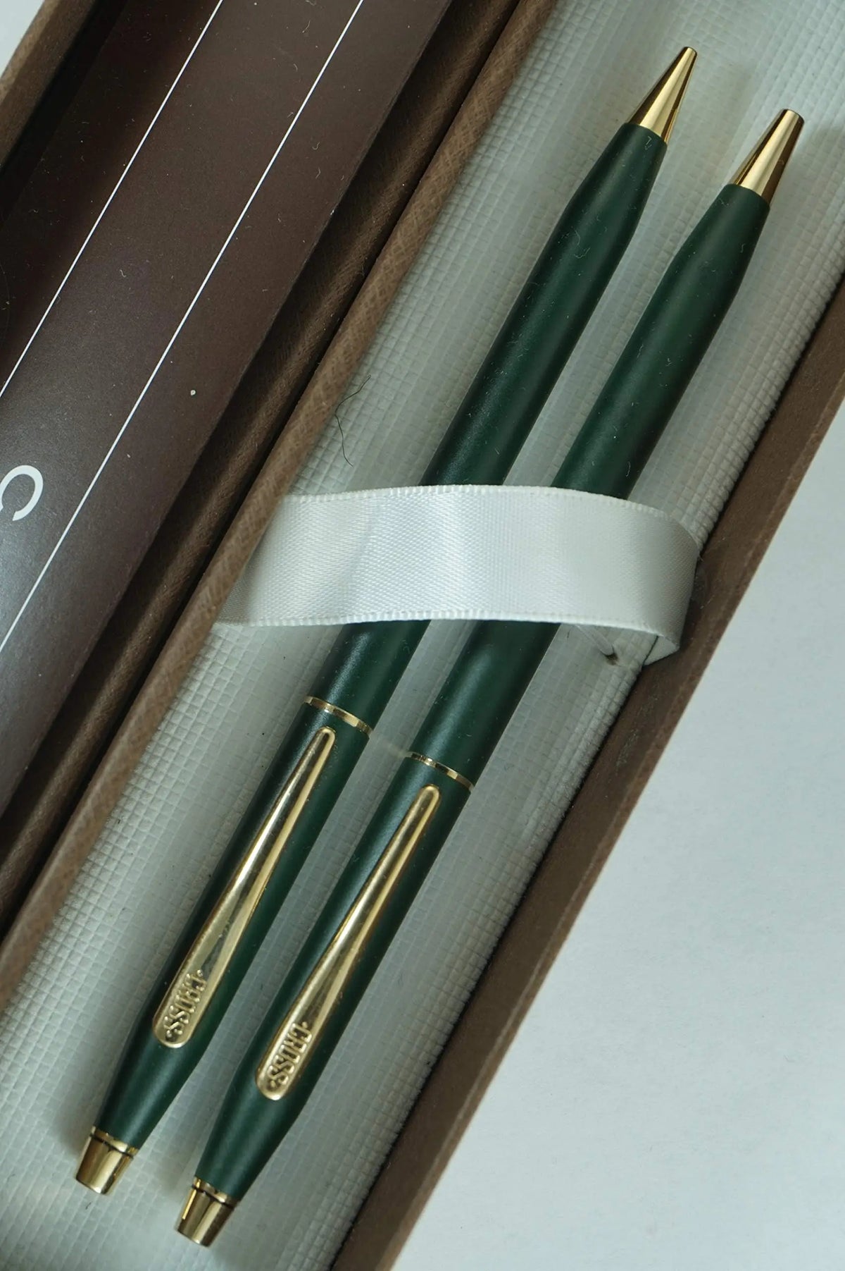Cross Made in the USA Century Classic Royal Satin Green Ballpoint Pen and 0.5MM Pencil Set with 23KT Gold Appointments. cross