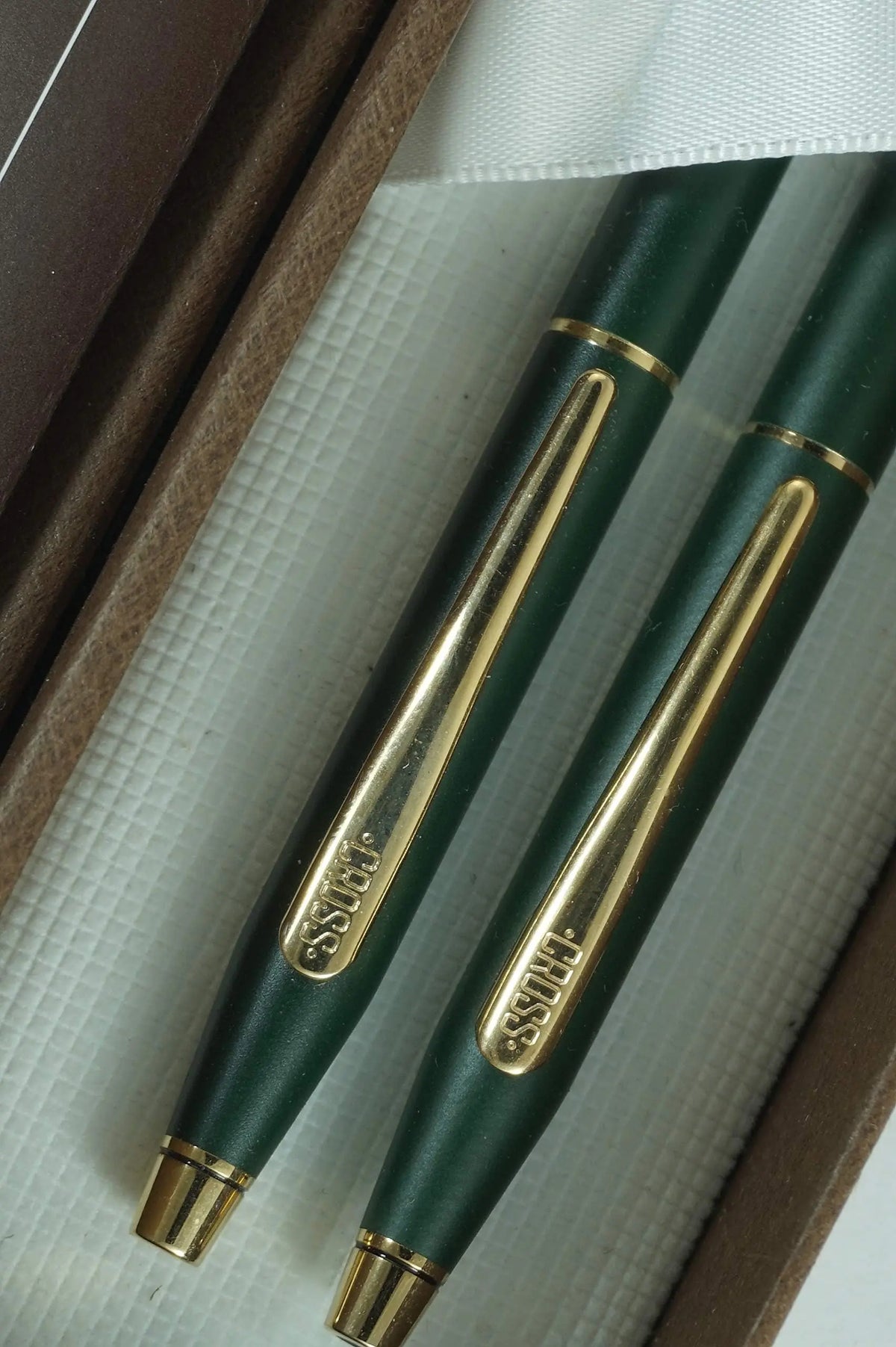 Cross Made in the USA Century Classic Royal Satin Green Ballpoint Pen and 0.5MM Pencil Set with 23KT Gold Appointments. cross