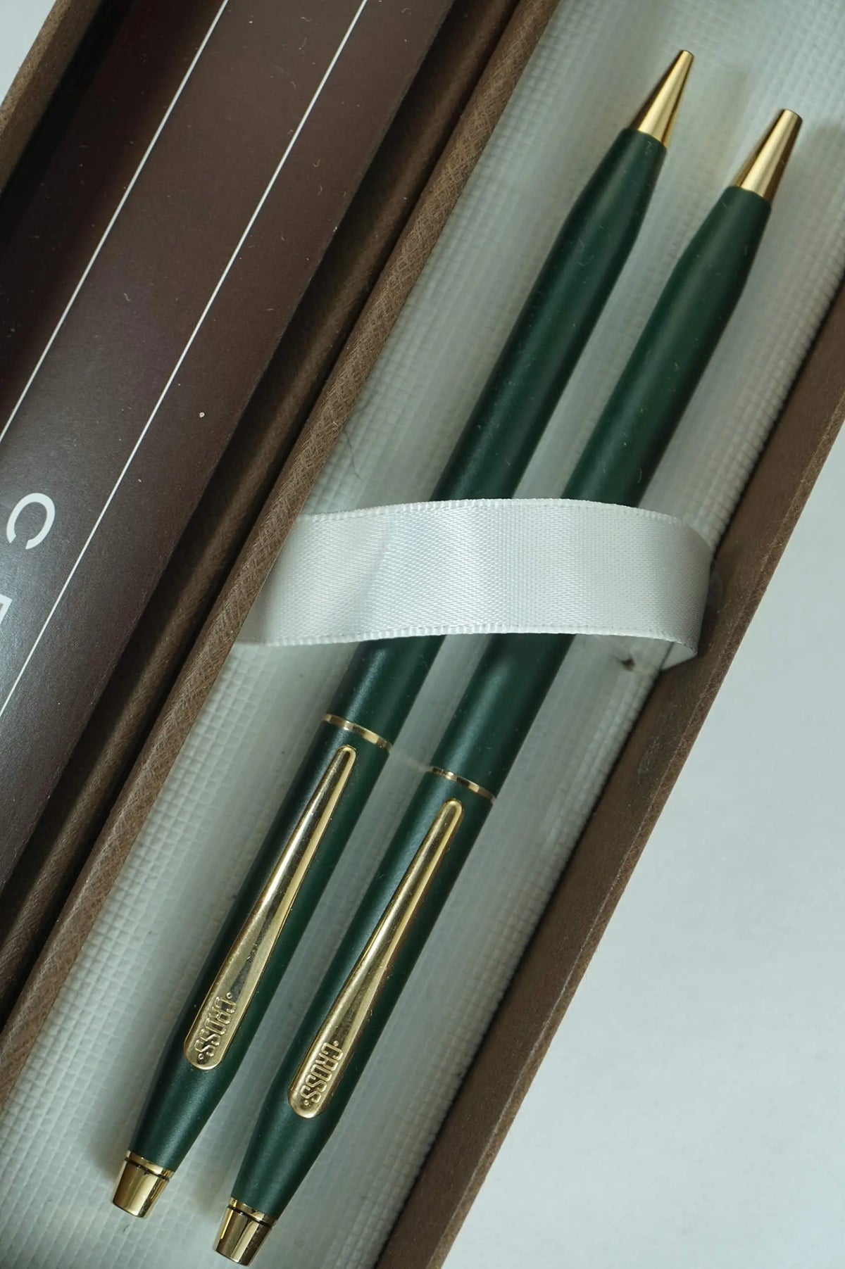 Cross Made in the USA Century Classic Royal Satin Green Ballpoint Pen and 0.5MM Pencil Set with 23KT Gold Appointments. cross