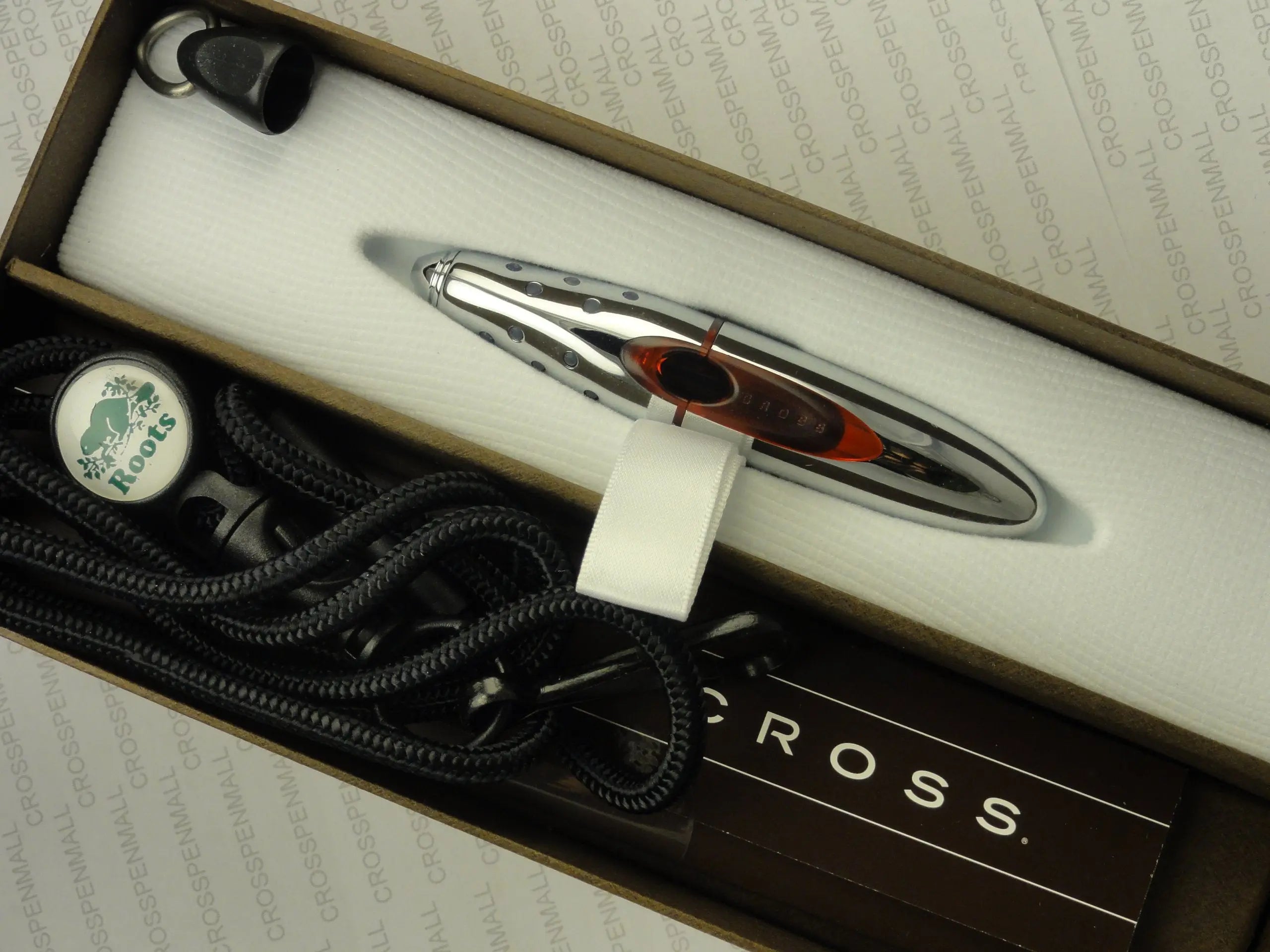 Cross Made in the USA Red Metal Ion Gel Ink Rollerball Pen with Key Clip and Lanyard. Roots Engraved on side - crosspenmall.com