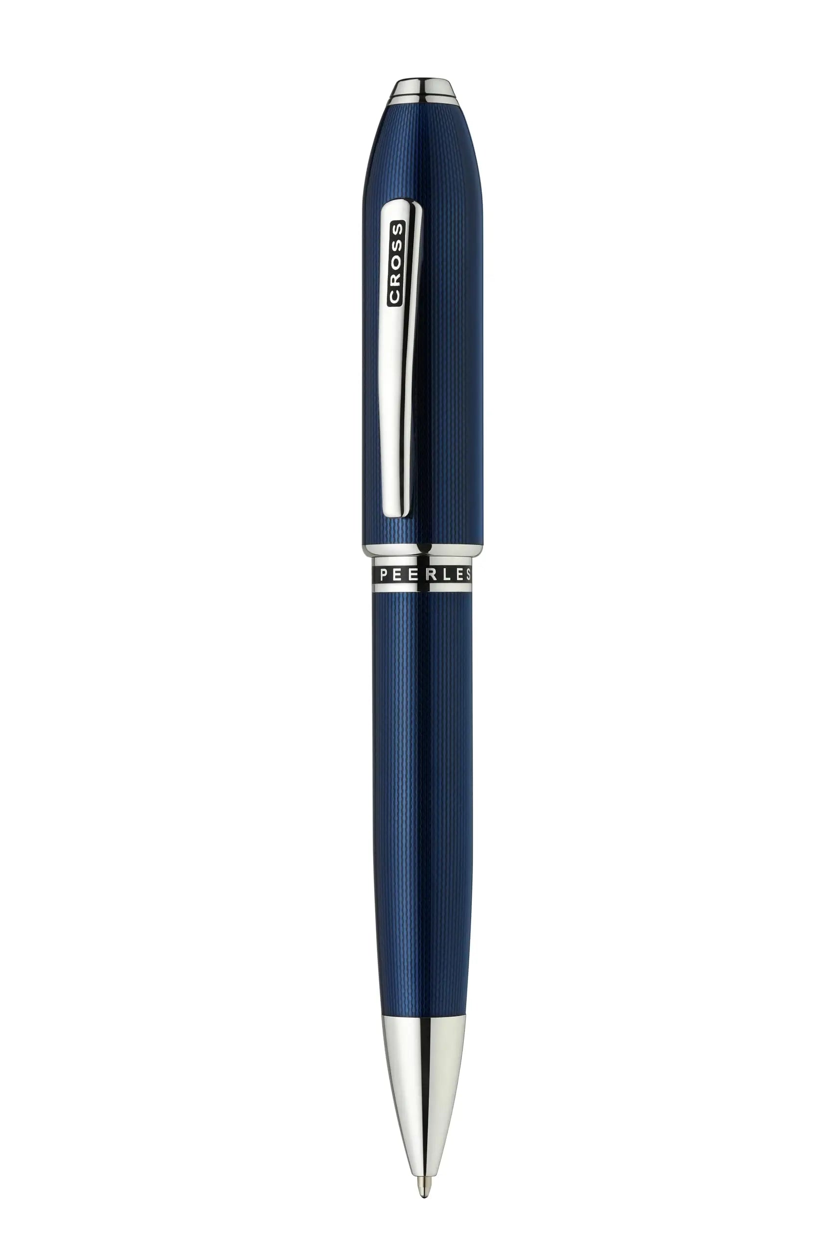 Cross Peerless 125 Ballpoint pen, Translucent Cobalt Blue, incise engraved diamond pattern, Swarovski™ Crystal, Engravable panel, Luxury Gift Box. Cross