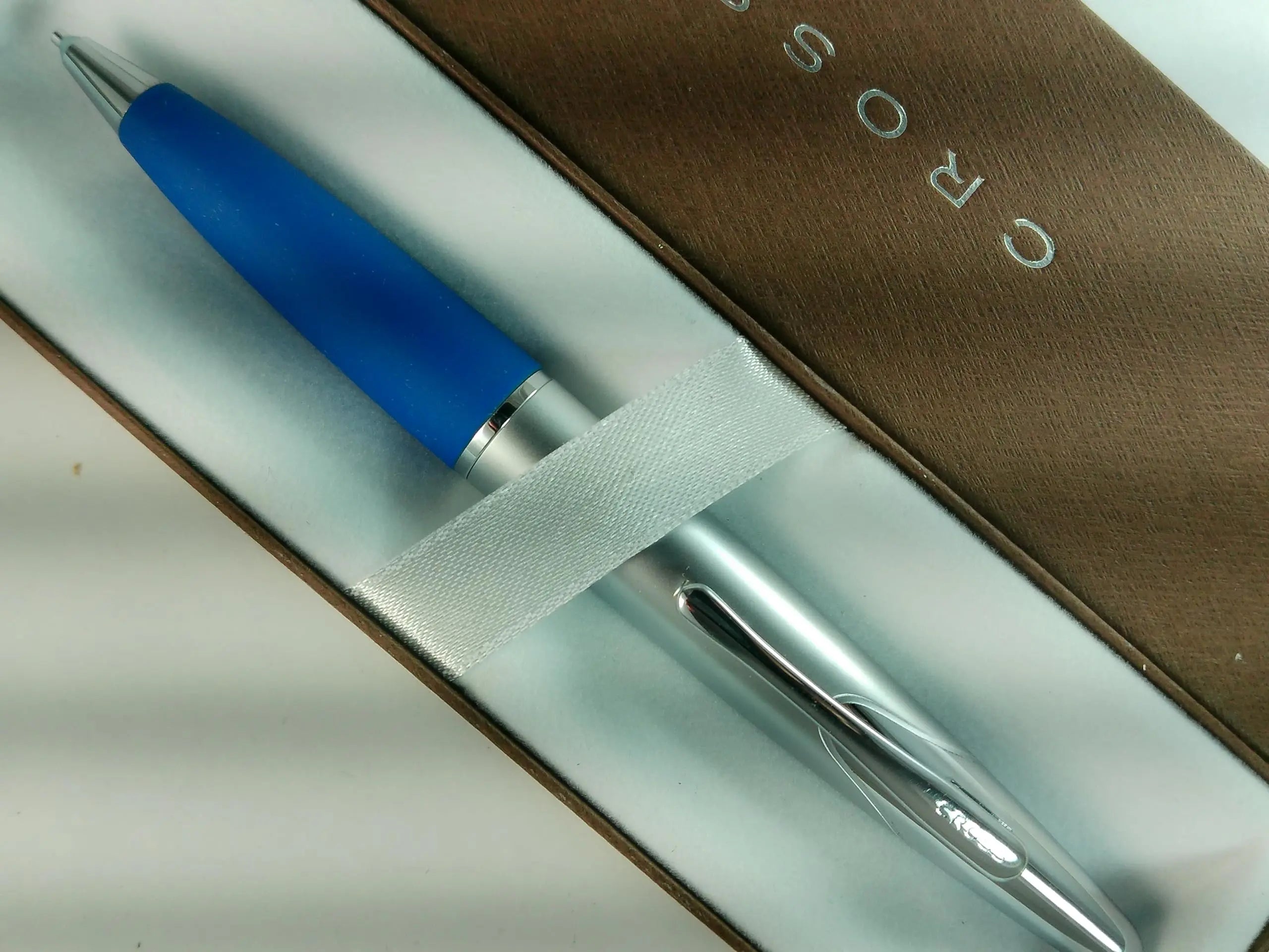 Cross Polished Satin Chrome Barrel and Vapor Blue Comfort Grip Writer's 0.7MM Pencil Cross