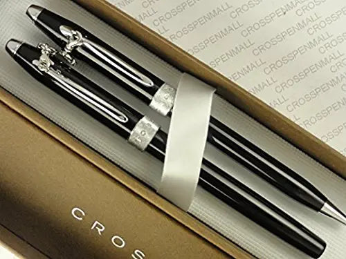 Cross Rare Sentimental Pearlescent Black Lacquer and Glittering Pavé-Textured Band Selectip Rolling Ball Pen and Ballpoint Pen Set (Him and Her Gift Set) A Great Gift to Anyone You Love. - crosspenmall.com