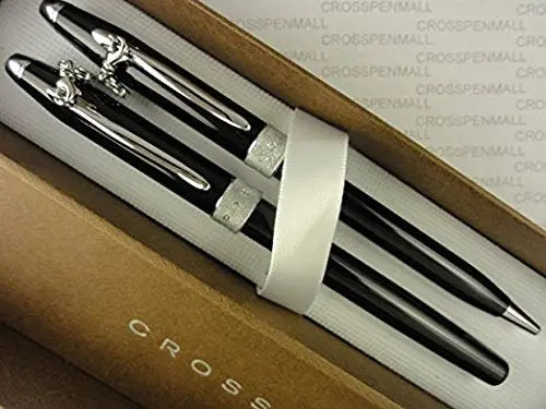 Cross Rare Sentimental Pearlescent Black Lacquer and Glittering Pavé-Textured Band Selectip Rolling Ball Pen and Ballpoint Pen Set (Him and Her Gift Set) A Great Gift to Anyone You Love. - crosspenmall.com