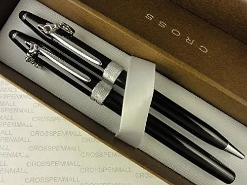 Cross Rare Sentimental Pearlescent Black Lacquer and Glittering Pavé-Textured Band Selectip Rolling Ball Pen and Ballpoint Pen Set (Him and Her Gift Set) A Great Gift to Anyone You Love. - crosspenmall.com
