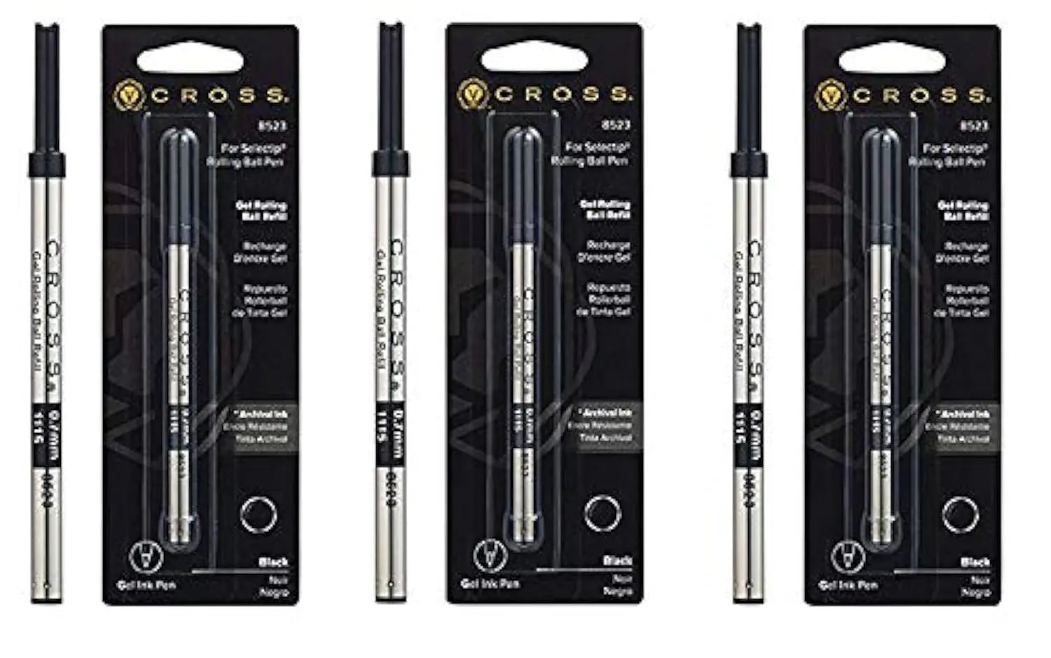 Cross Refill for Selectip Gel Roller Ball Pen, Black, 1 per Card (8523) (Thrее Рack, Black) crosspenmall.com