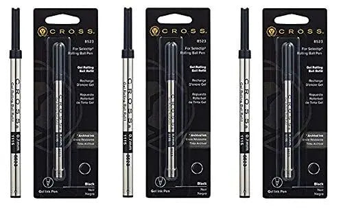 Cross Refill for Selectip Gel Roller Ball Pen, Black, 1 per Card (8523) (Thrее Рack, Black) crosspenmall.com