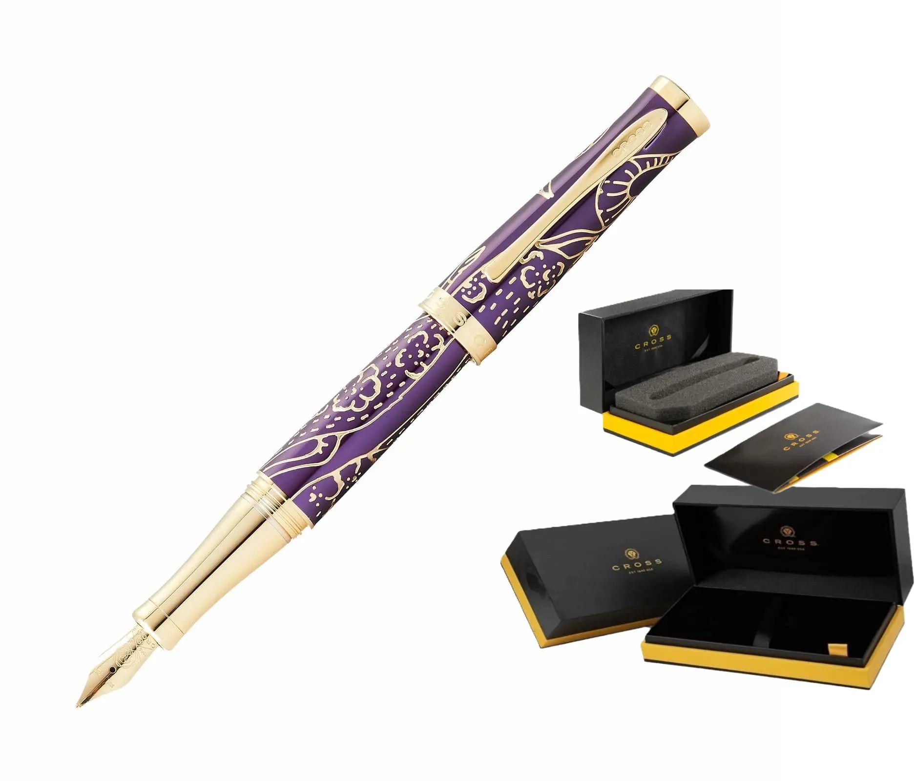 Cross Sauvage 2021 Year of the Ox Special-Edition, Hand-polished Translucent Plum lacquer finish with deep-etched Ox engraving, 23KT Gold Inlays and Appointments Fountain Pen Cross