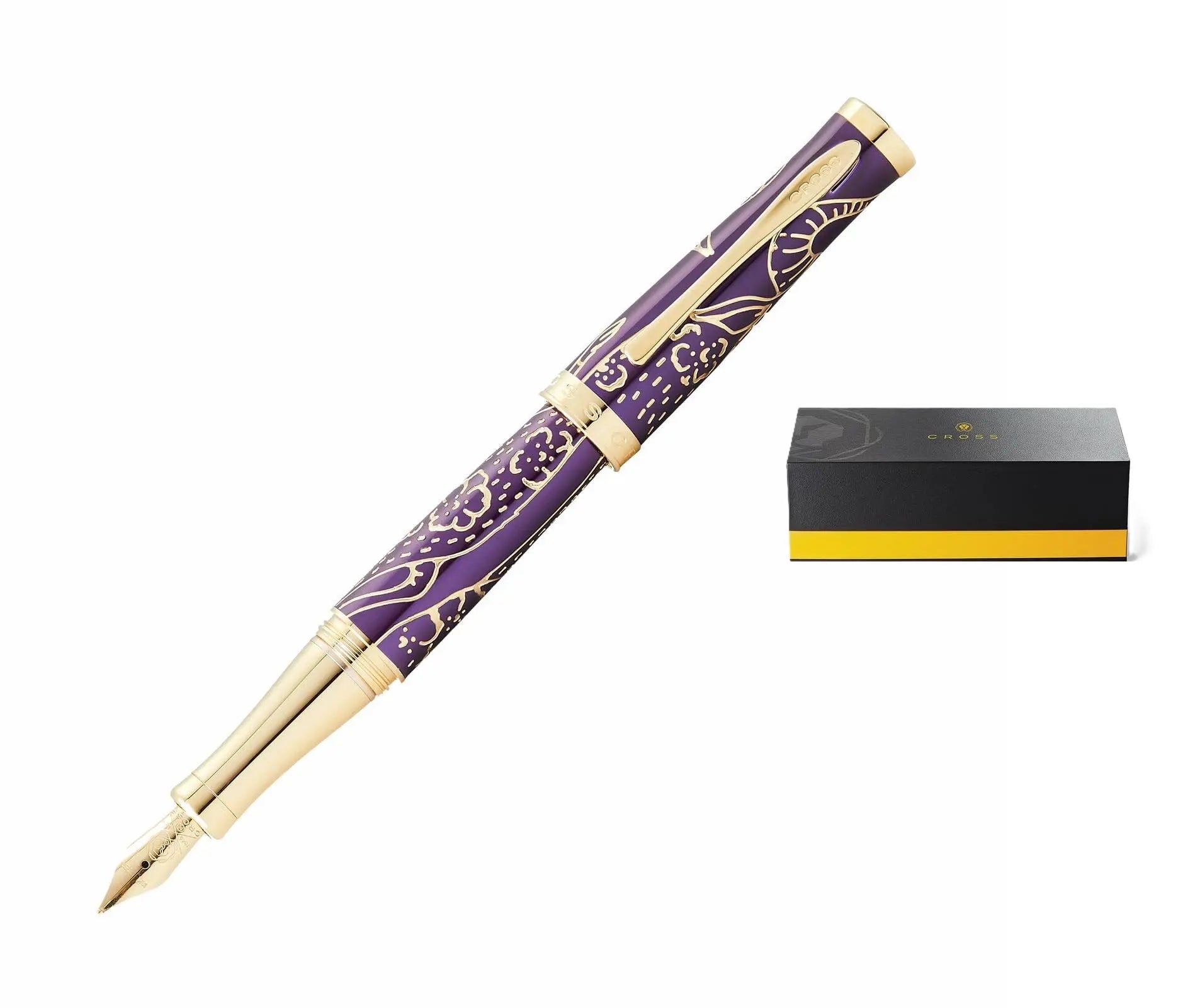 Cross Sauvage 2021 Year of the Ox Special-Edition, Hand-polished Translucent Plum lacquer finish with deep-etched Ox engraving, 23KT Gold Inlays and Appointments Fountain Pen Cross