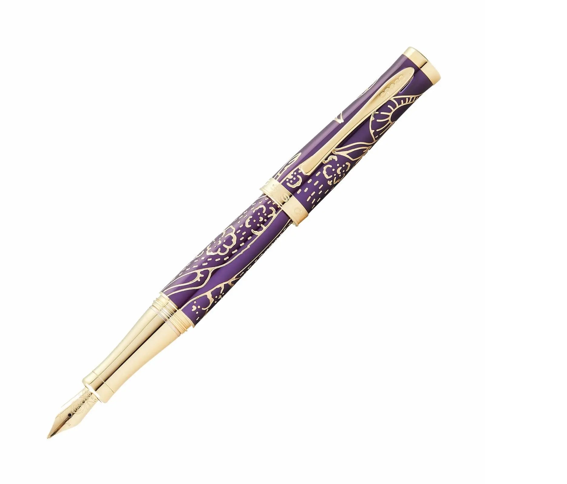 Cross Sauvage 2021 Year of the Ox Special-Edition, Hand-polished Translucent Plum lacquer finish with deep-etched Ox engraving, 23KT Gold Inlays and Appointments Fountain Pen Cross