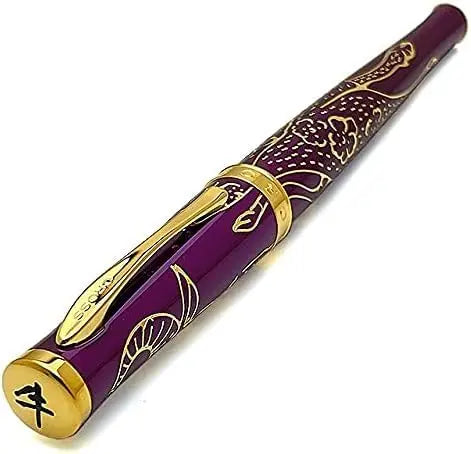 Cross Sauvage 2021 Year of the Ox Special-Edition, Hand-polished Translucent Plum lacquer finish with deep-etched ox engraving, 23KT Gold Inlays and Appointments,Rollerball Pen -Medium Point Cross