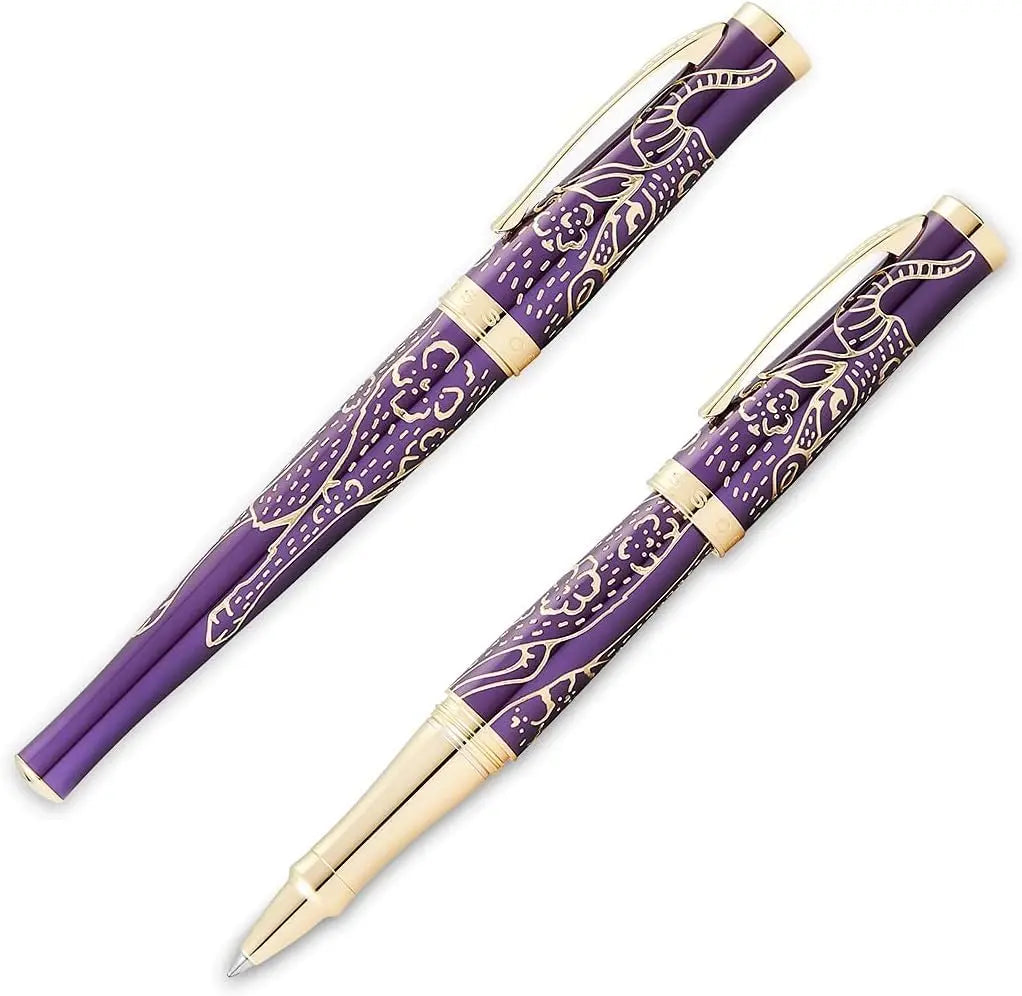 Cross Sauvage 2021 Year of the Ox Special-Edition, Hand-polished Translucent Plum lacquer finish with deep-etched ox engraving, 23KT Gold Inlays and Appointments,Rollerball Pen -Medium Point Cross