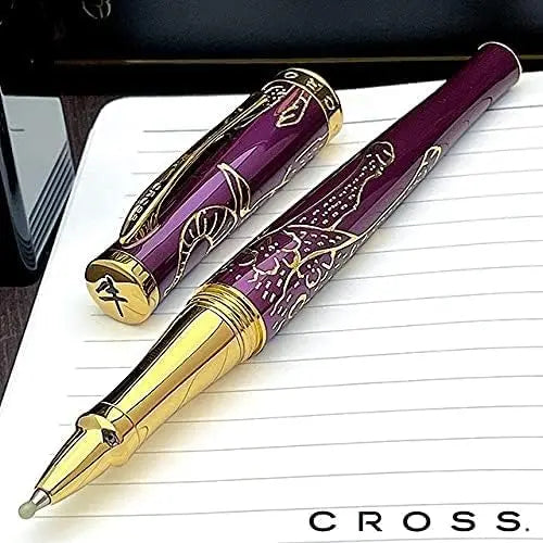 Cross Sauvage 2021 Year of the Ox Special-Edition, Hand-polished Translucent Plum lacquer finish with deep-etched ox engraving, 23KT Gold Inlays and Appointments,Rollerball Pen -Medium Point Cross