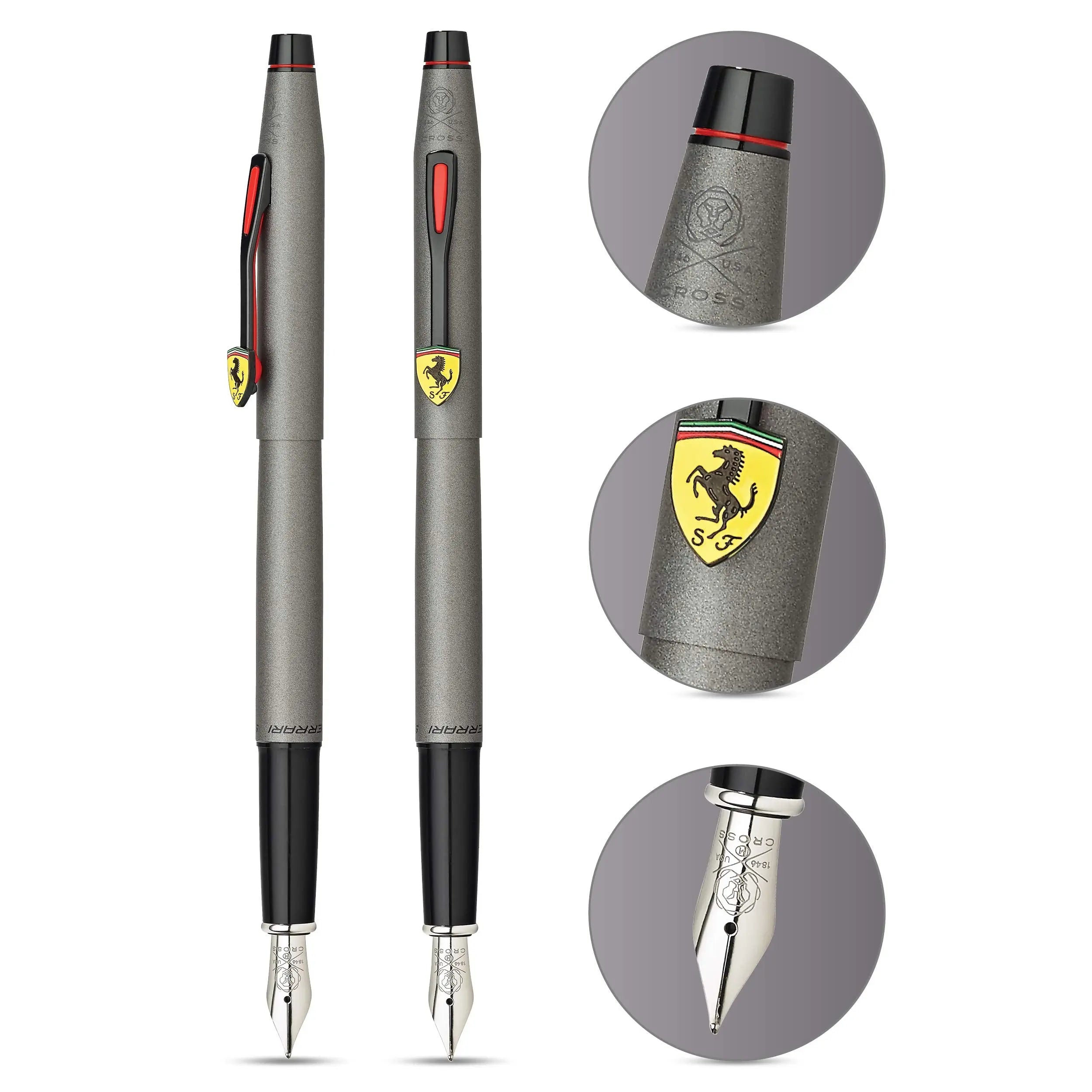 Cross Scuderia Ferrari Classic Century Fountain Pen, Fine Nib, Includes Premium Gift Box - Titanium Grey Satin Lacquer - crosspenmall.com