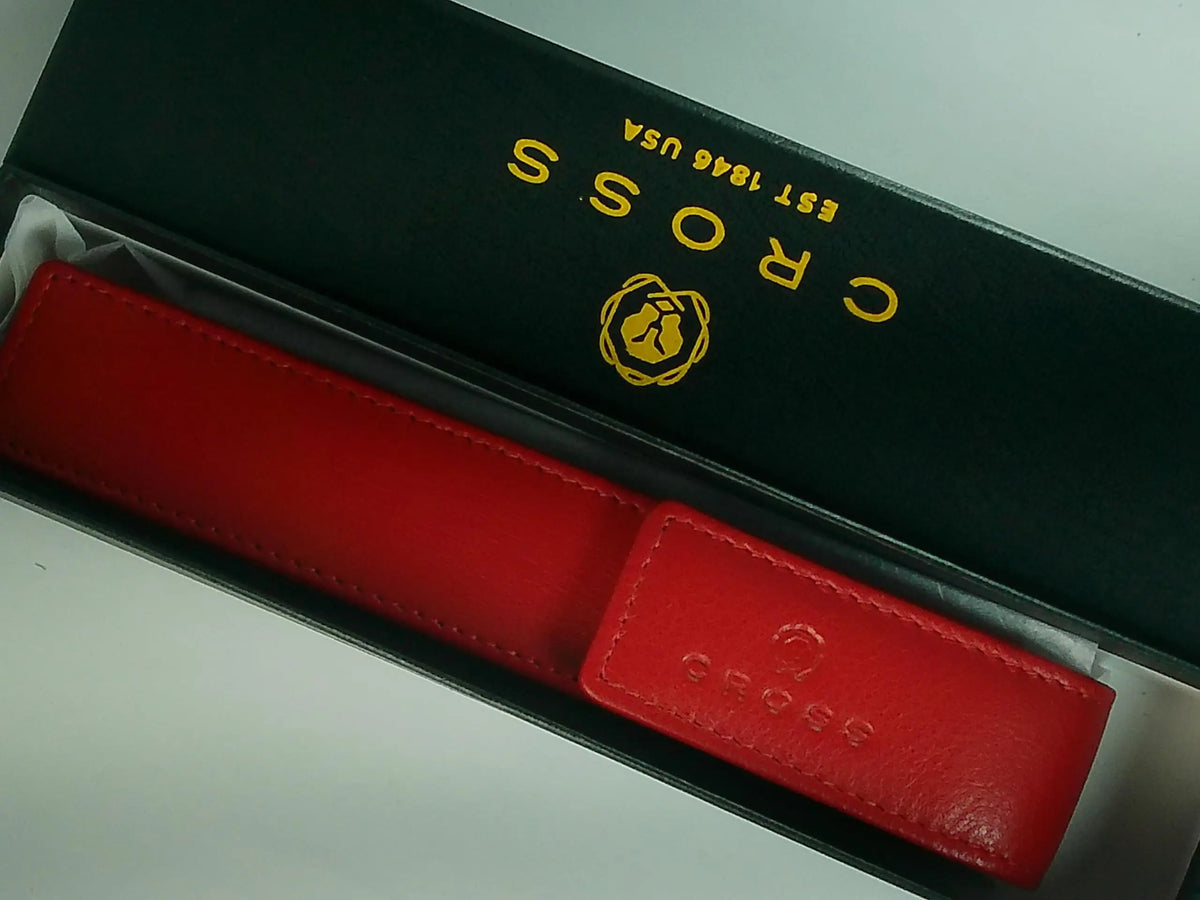 Cross Single Flip Top Pen Pouch, Full Grain Red Leather with Matching Thread Color Combinations, Secure Snap Closure Pen Pouch, Includes Gift Box cross