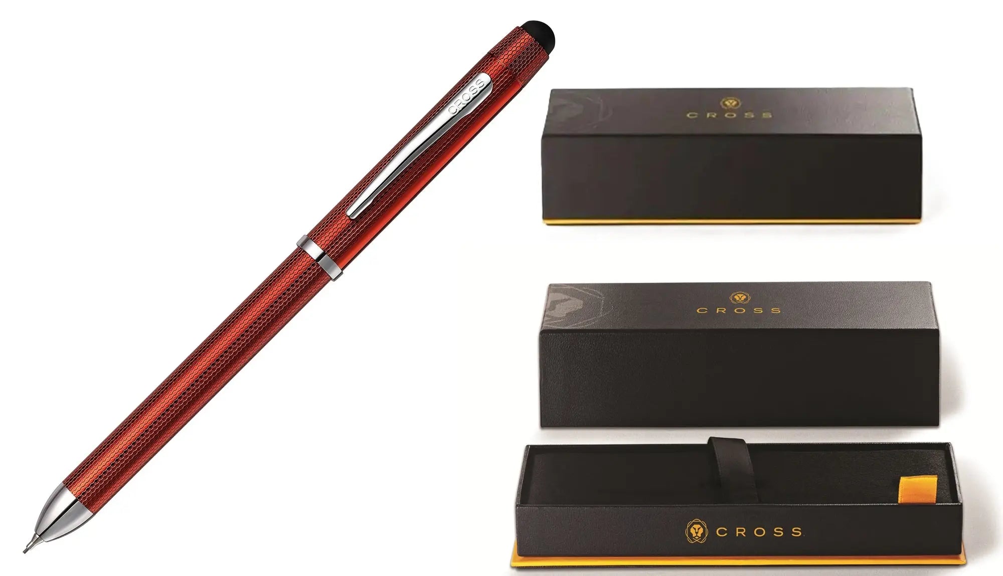Cross Tech 3+ Multifunction Pen, (Mechanical Pencil, Ballpoint Pen, Eraser/Stylus Cap)  Brushed Red Lacquer Cross