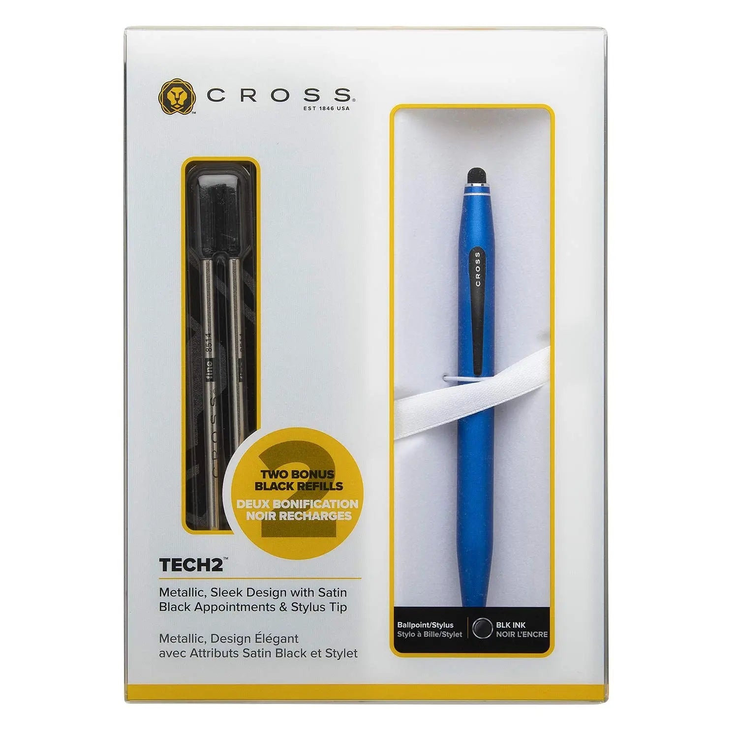 Cross Tech2 Ballpoint Stylus Pen Medium Point Blue Barrel - Black Ink - crosspenmall.com