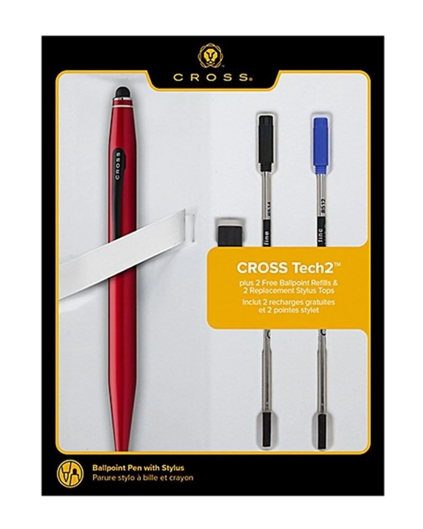 Cross Tech2 Matte Red Refillable Ballpoint Pen with 2 Ballpoint Refills and 2 Stylus refills Cross