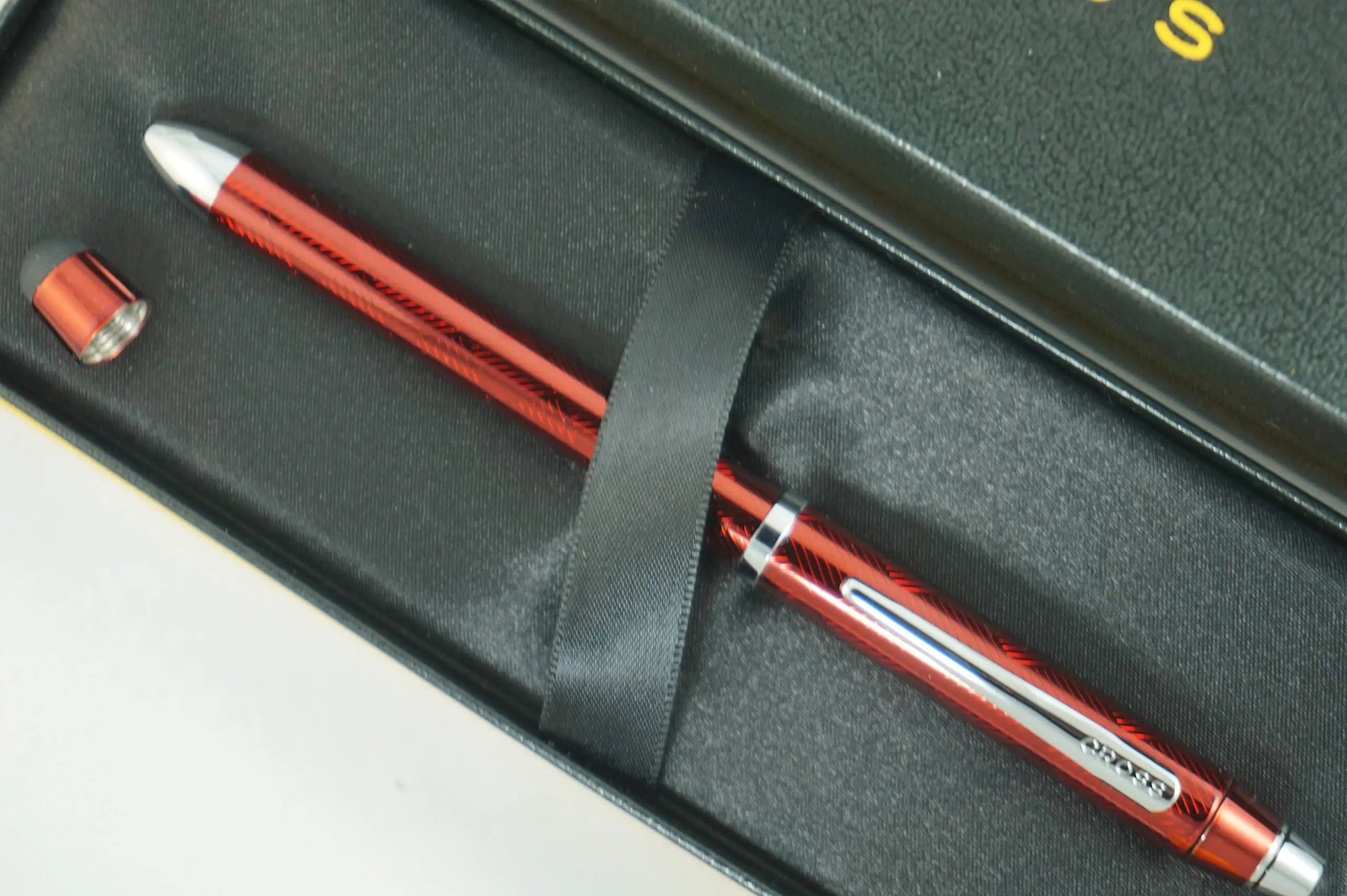Cross Tech3 with Sophisticated Herringbone-patterned red Barrel and interchangeable cap tops, Multi-function Pen - 0.5 MM Lead Size Pencil, Black Ink Refill, and Red Ink Refill in One Pen. Cross