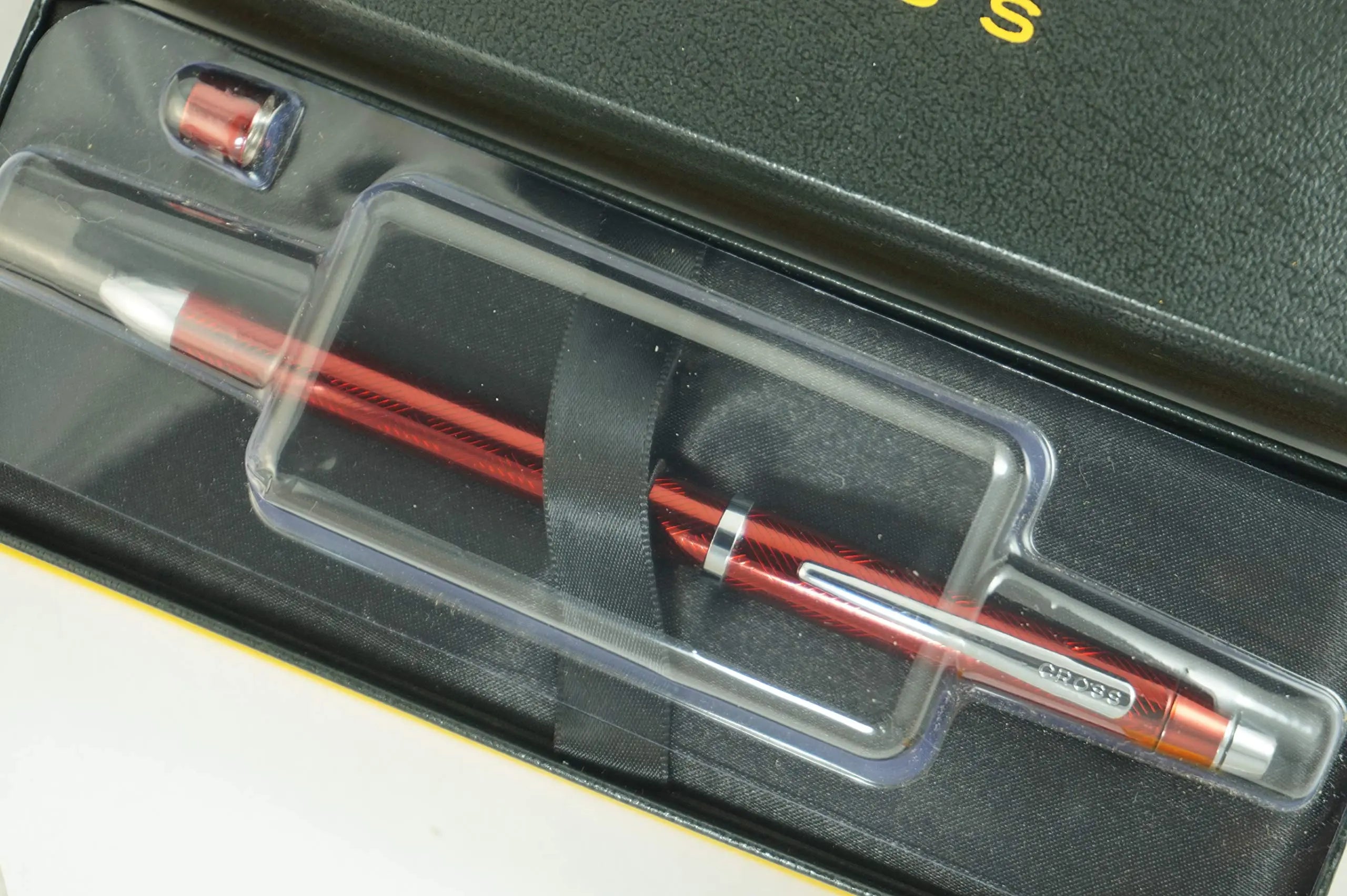 Cross Tech3 with Sophisticated Herringbone-patterned red Barrel and interchangeable cap tops, Multi-function Pen - 0.5 MM Lead Size Pencil, Black Ink Refill, and Red Ink Refill in One Pen. Cross