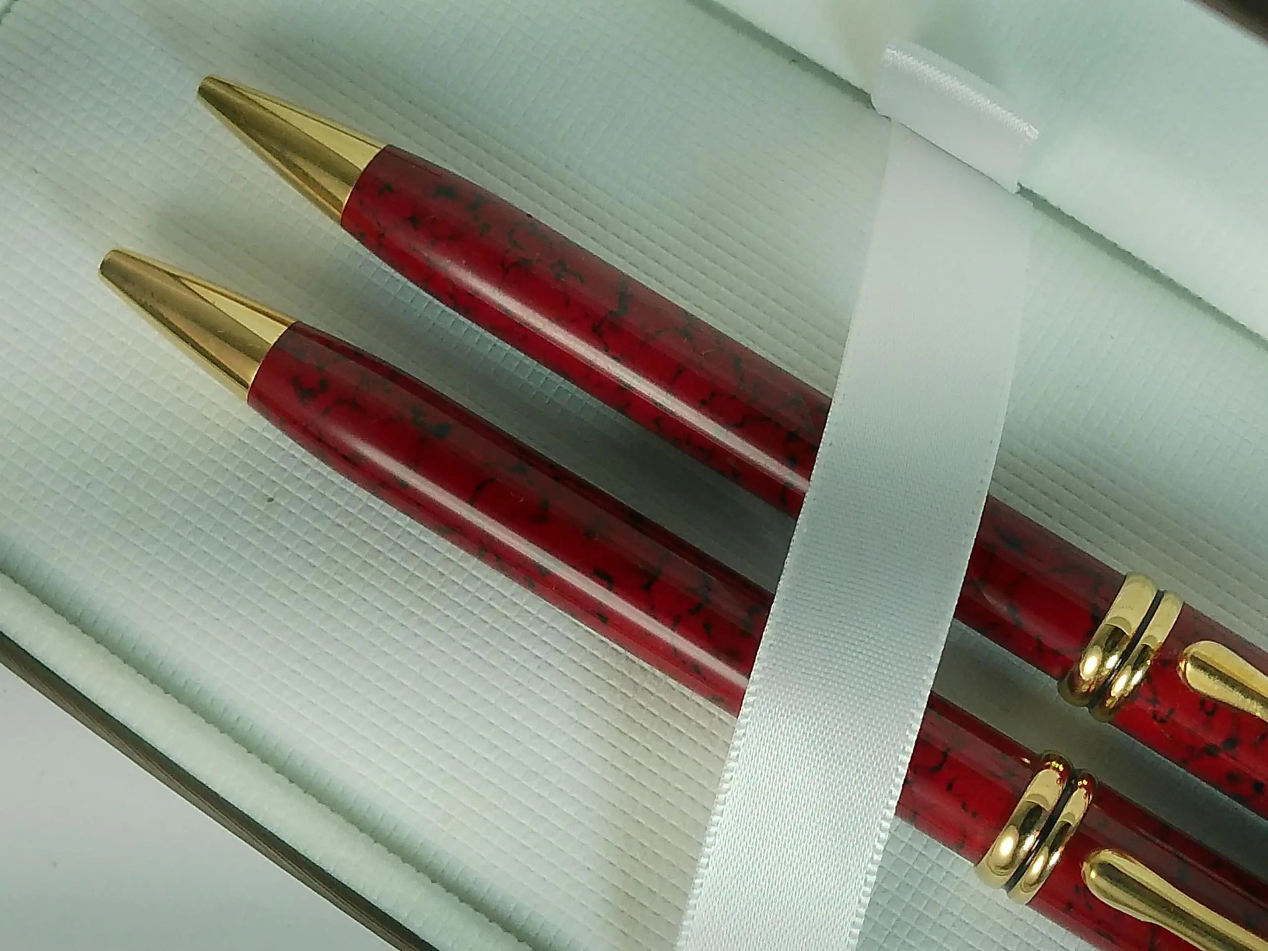 Cross Townsend Cardinal Red Marble and 23KT Gold Ballpoint Pen and 0.5MM Pencil Set, Made in Lincoln, USA Cross