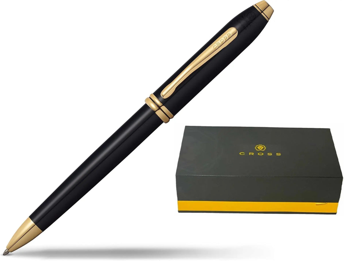 Cross Townsend Classic Black Lacquer and 23KT Gold Appointments Medium Point Ballpoint Pen in Luxury Corporate Gift Box. cross