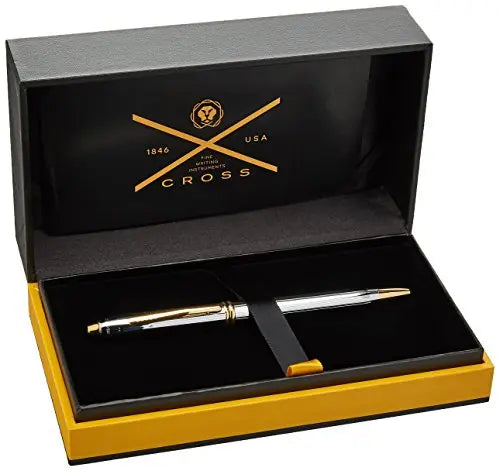 Cross Townsend Medalist Refillable Ballpoint Pen, Medium, 23 Carat Gold Plated Appointments, Includes Luxury Gift Box - Polished Chrome Cross