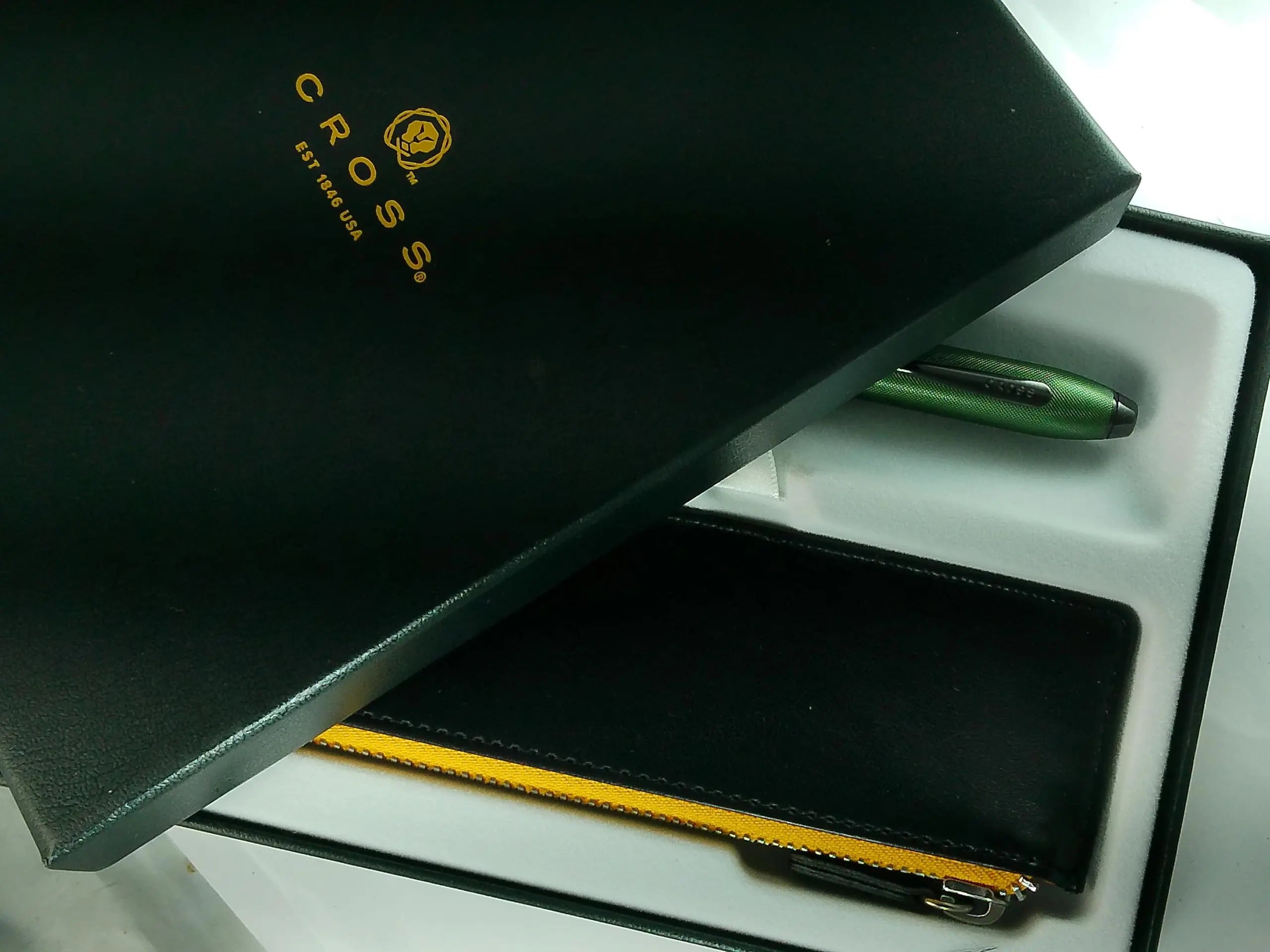 Cross Townsend Midnight Green Micro-Knurled and Sandblasted Matte Black PVD Appointments Selectip Gel Ink Rollerball Pen with Black Pen Pouch Set Cross