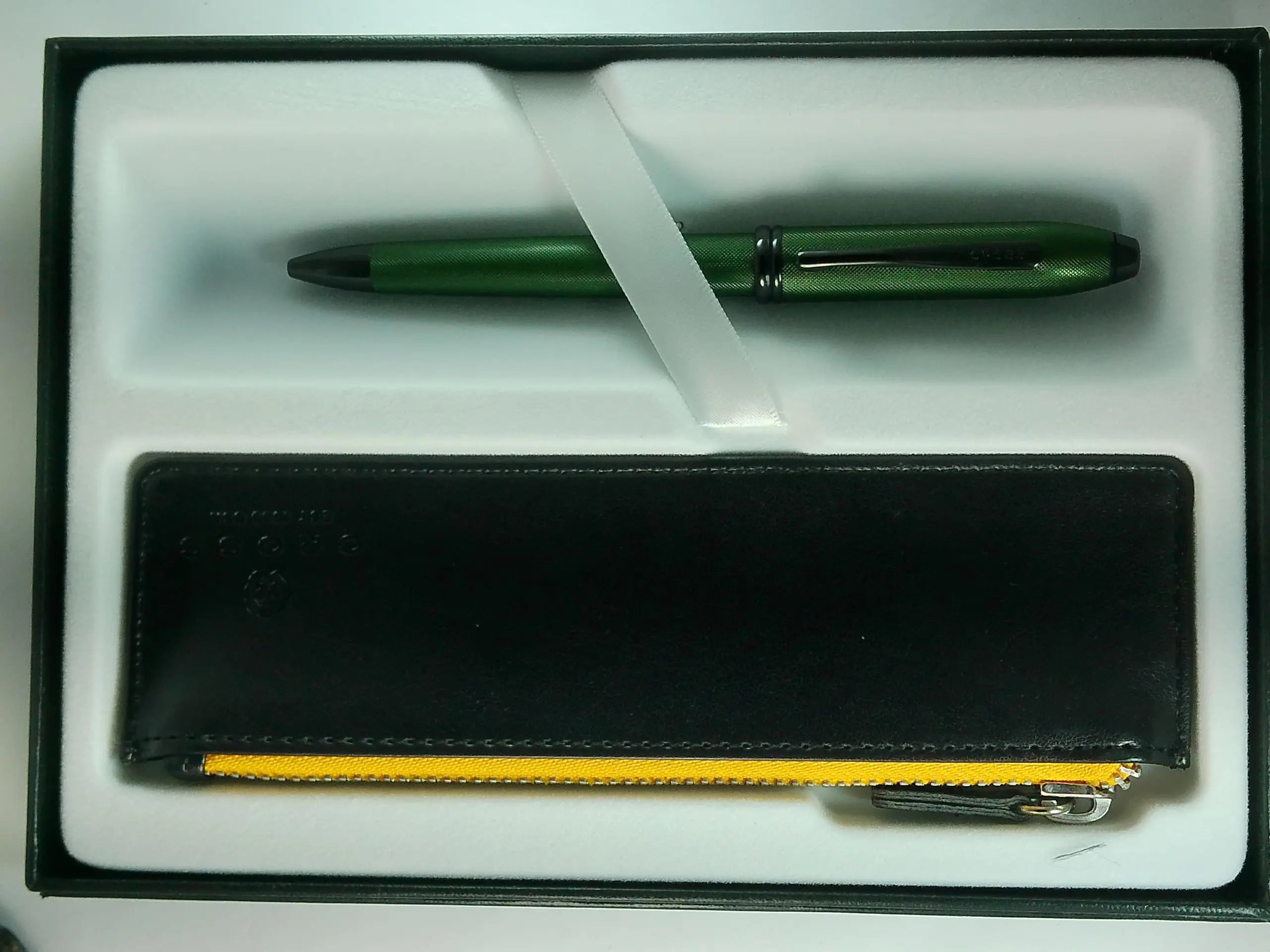 Cross Townsend Midnight Green Micro-Knurled and Sandblasted Matte Black PVD Appointments Selectip Gel Ink Rollerball Pen with Black Pen Pouch Set Cross