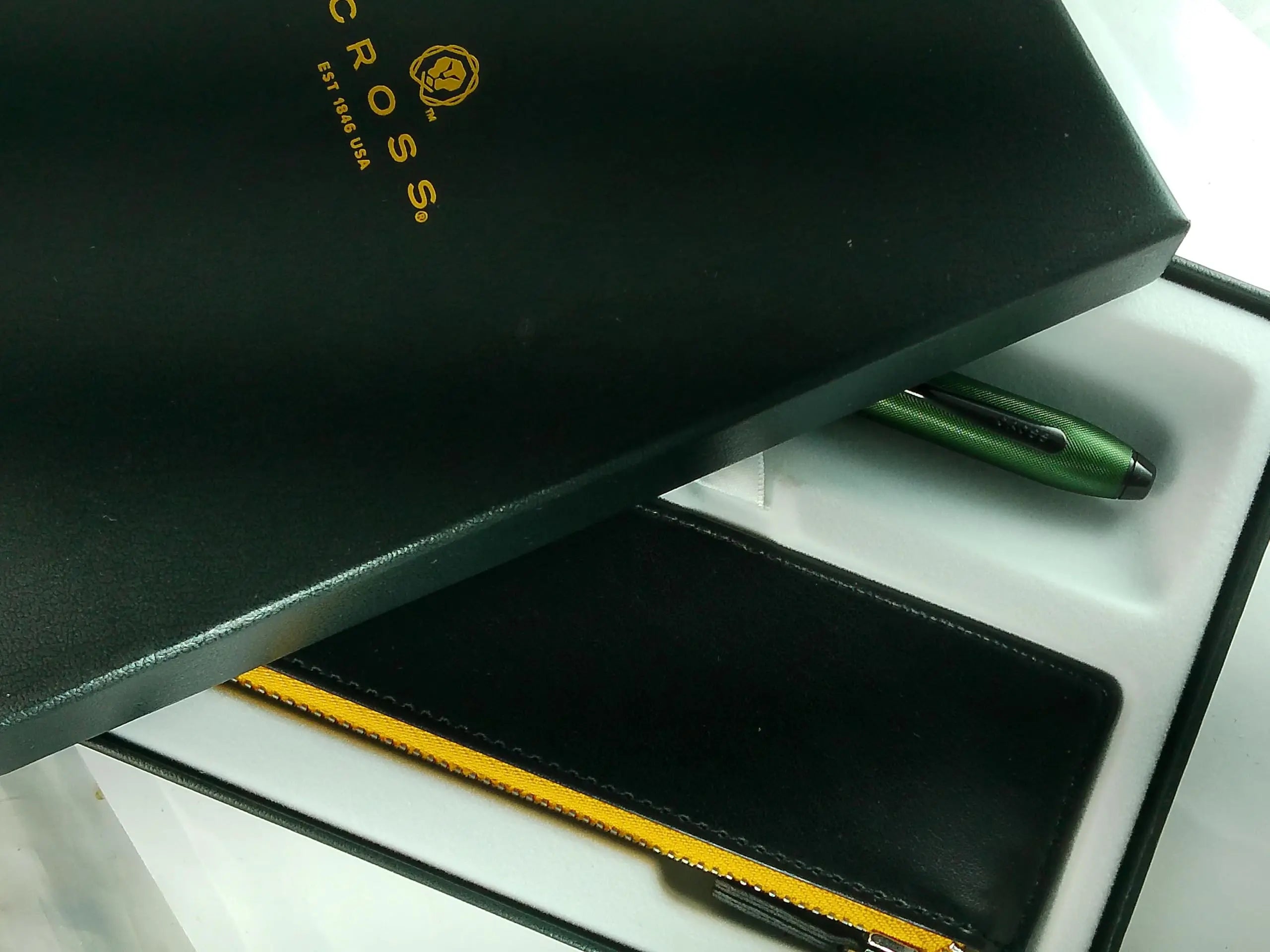 Cross Townsend Midnight Green Micro-Knurled and Sandblasted Matte Black PVD Appointments Selectip Gel Ink Rollerball Pen with Black Pen Pouch Set Cross