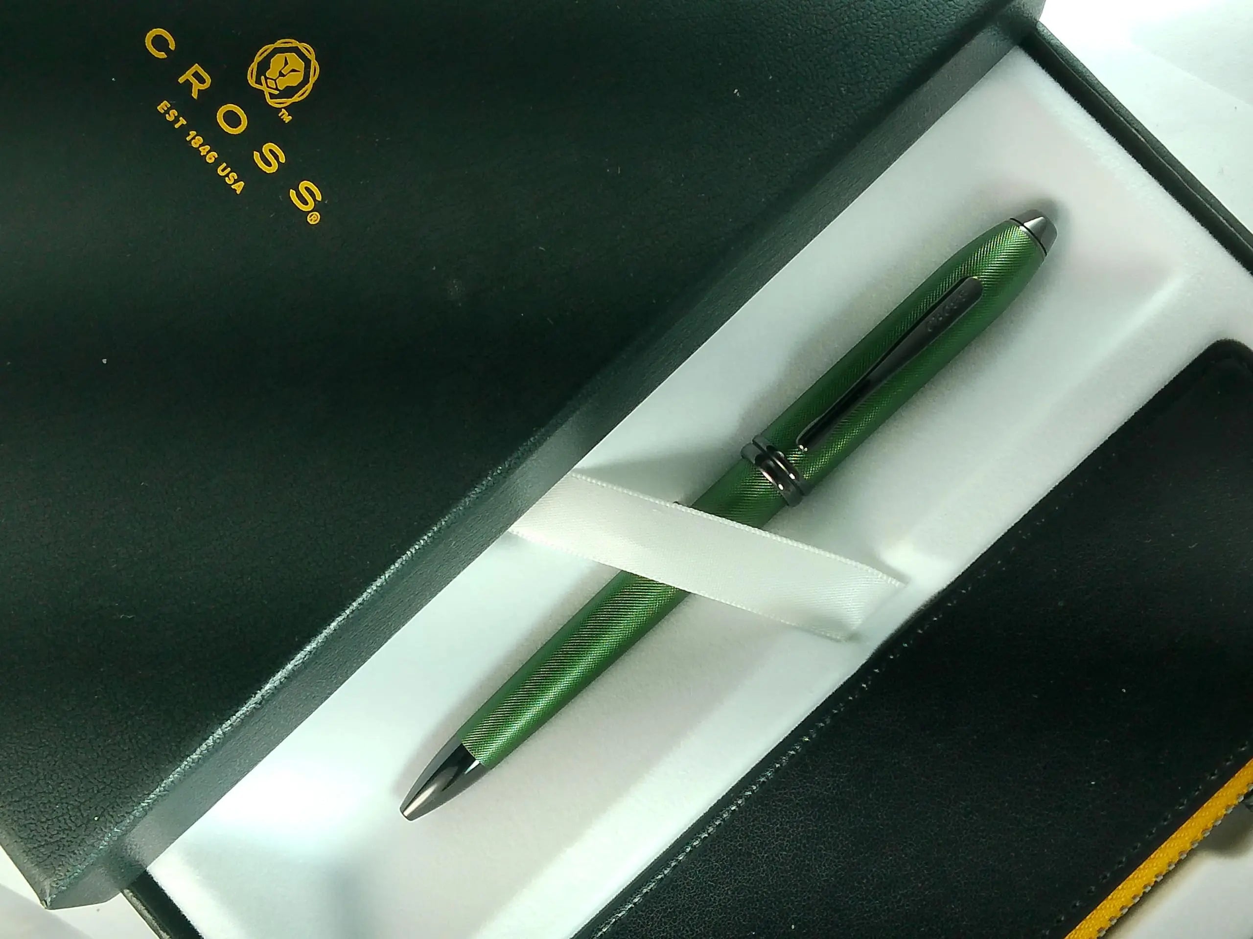 Cross Townsend Midnight Green Micro-Knurled and Sandblasted Matte Black PVD Appointments Selectip Gel Ink Rollerball Pen with Black Pen Pouch Set Cross