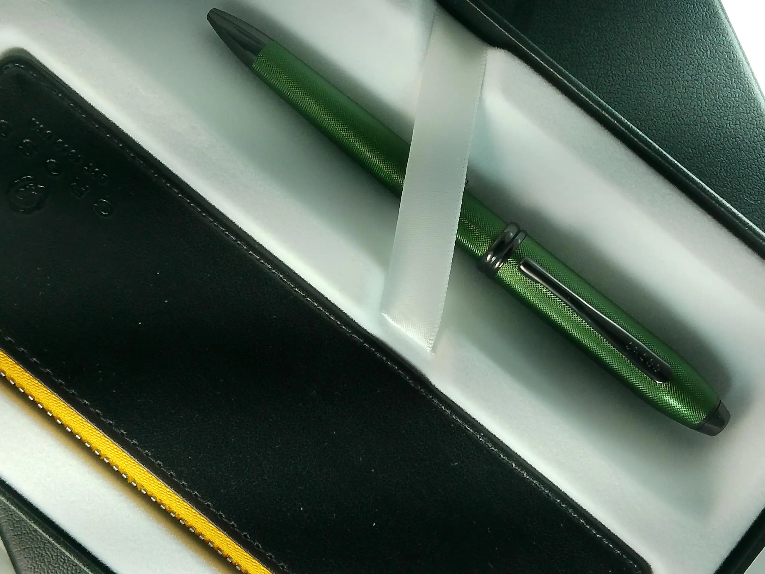 Cross Townsend Midnight Green Micro-Knurled and Sandblasted Matte Black PVD Appointments Selectip Gel Ink Rollerball Pen with Black Pen Pouch Set Cross