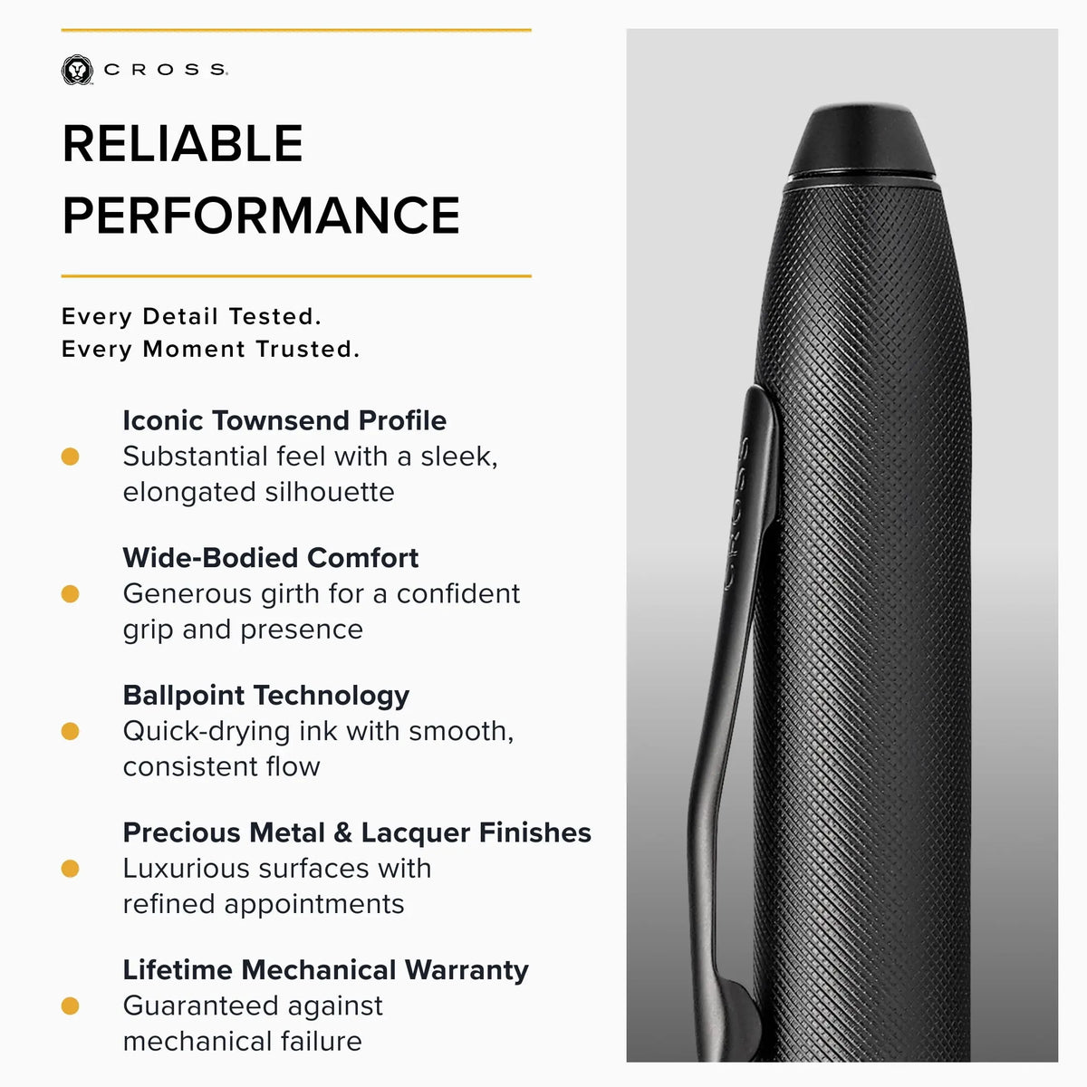 Cross Townsend PVD Micro-knurl Ballpoint Pen, Elegant Pen, Black Ink for Effortless Writing - Consistent, Smooth Writing - Long-Lasting - Includes Gift Box Cross
