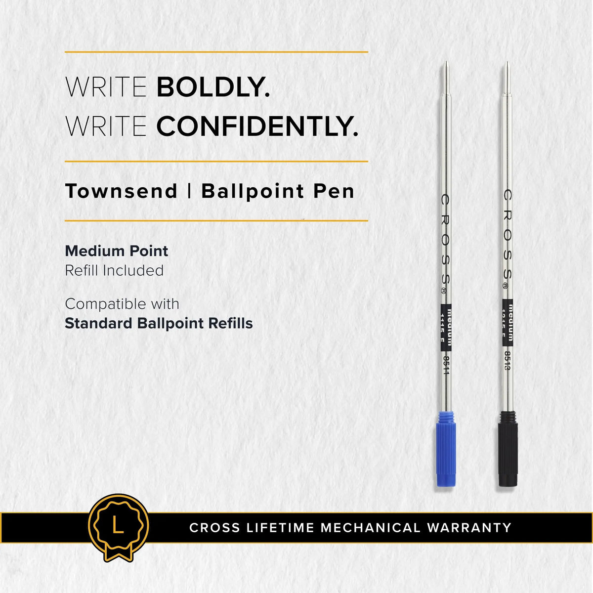 Cross Townsend PVD Micro-knurl Ballpoint Pen, Elegant Pen, Black Ink for Effortless Writing - Consistent, Smooth Writing - Long-Lasting - Includes Gift Box Cross