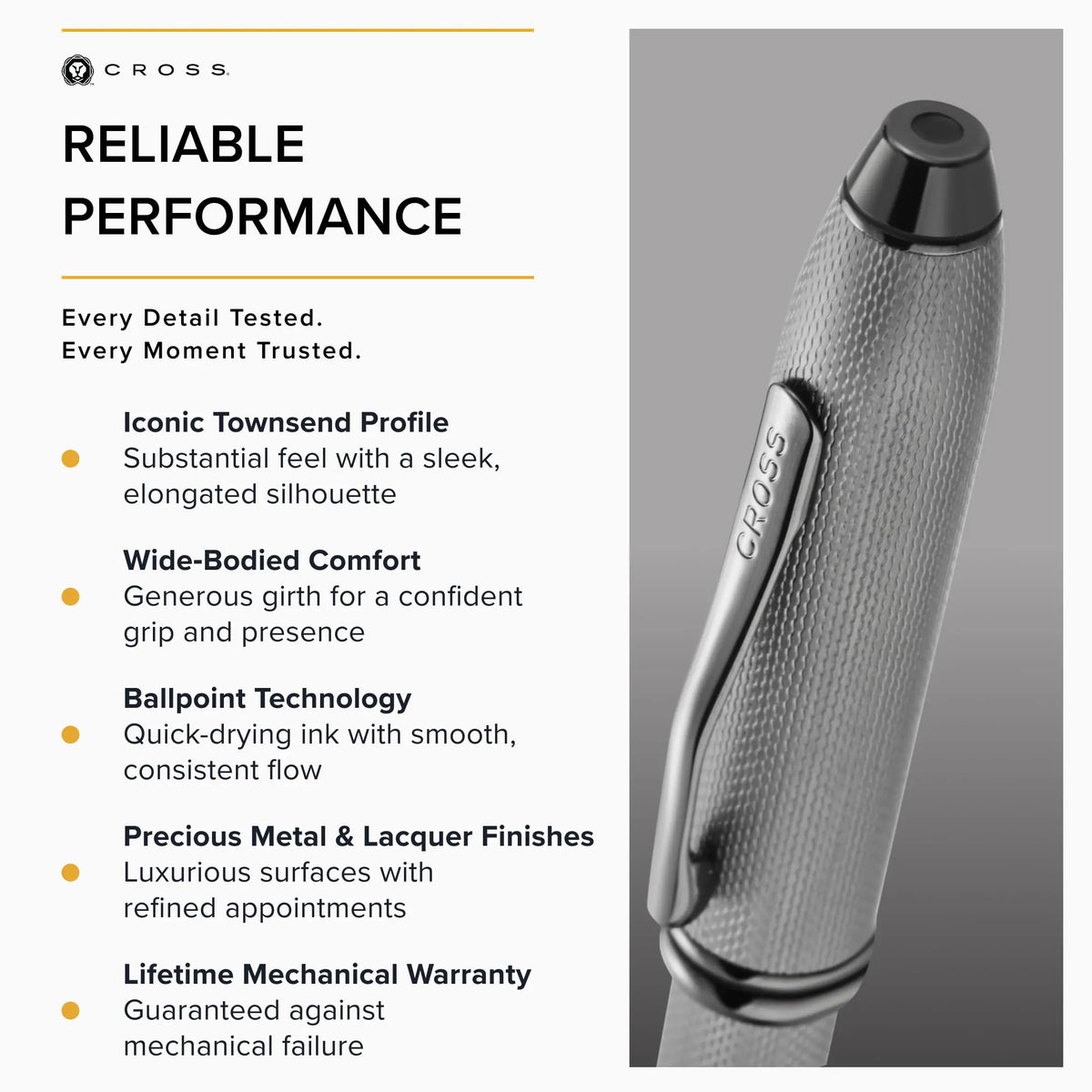 Cross Townsend PVD Micro-knurl Ballpoint Pen, Elegant Pen, Black Ink for Effortless Writing - Consistent, Smooth Writing - Long-Lasting - Includes Gift Box Cross