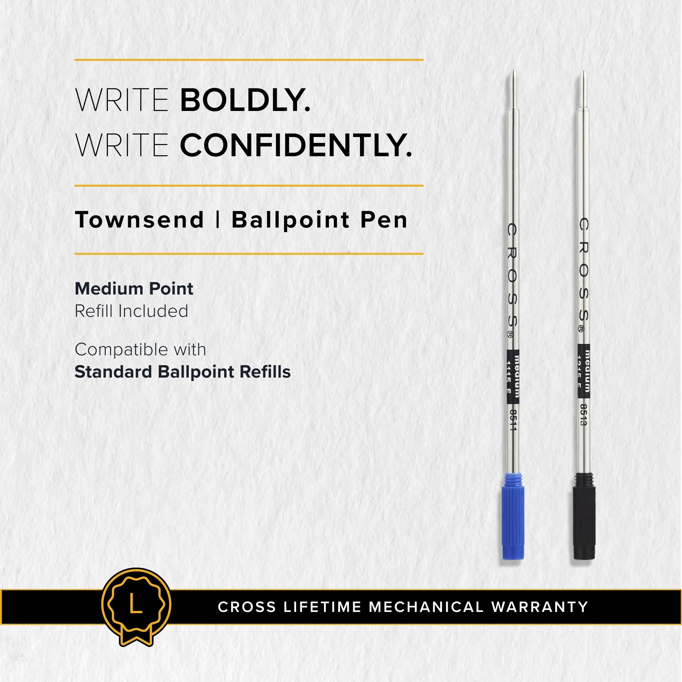 Cross Townsend PVD Micro-knurl Ballpoint Pen, Elegant Pen, Black Ink for Effortless Writing - Consistent, Smooth Writing - Long-Lasting - Includes Gift Box Cross