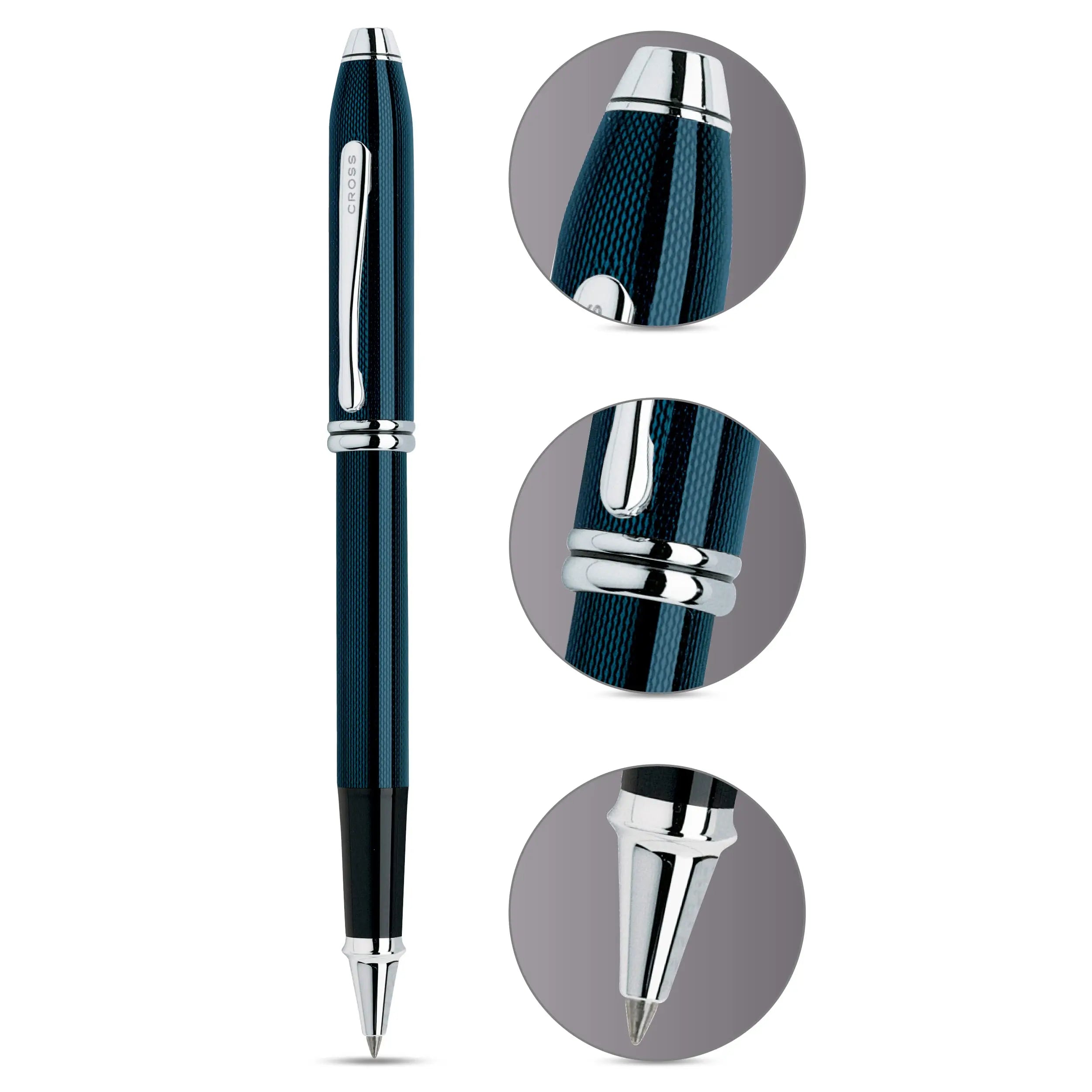 Cross Townsend Quartz Refillable Rollerball Pen, Rhodium-Plated Appointments, Includes Luxury Gift Box - Blue Lacquer Cross