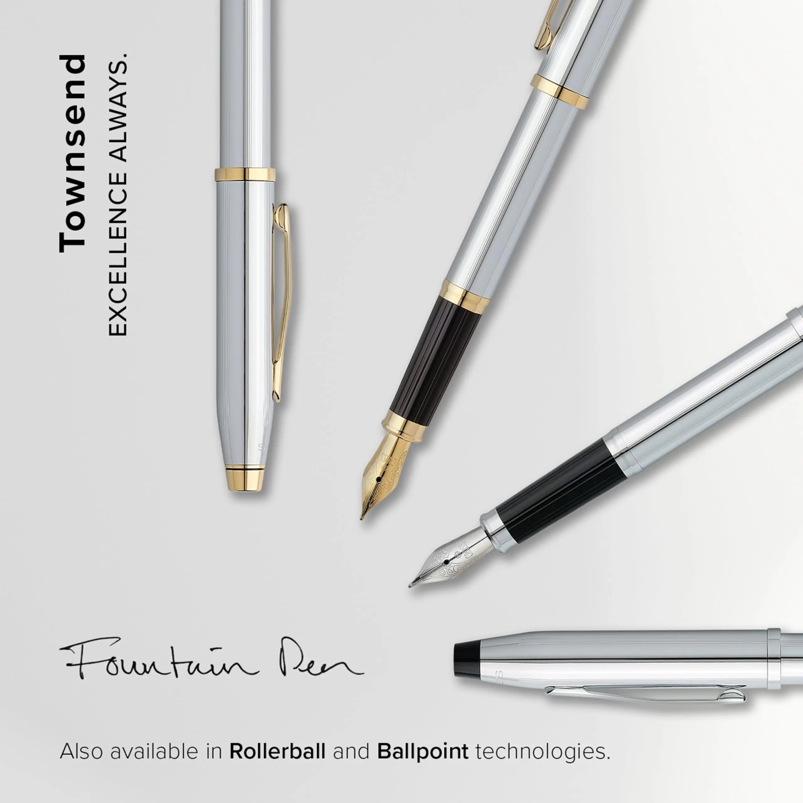 Cross Townsend Refillable Fountain Presented in a Luxury Gift Box - Medium Point, Black Ink, Medalist Cross