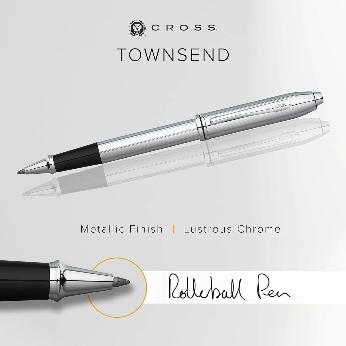 Cross Townsend Refillable Selectip Rollerball Pen, Medium Point, Black Ink, Polished Lustrous Chrome Barrel, Luxury Gift Box cross