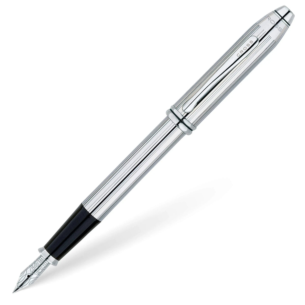 Cross Townsend Refillable signature parrallel Incise Lines Fountain Pen - Medium Point, Black Ink, Lustrous Chrome -Presented in a Luxury Gift Box cross