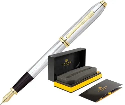 Cross Townsend® Medalist® Polished Chrome with 23KT Gold-Plated Appointments and 23KT Gold-Plated Medium Nib Fountain Pen + Ink Converter in Luxury gift box Cross