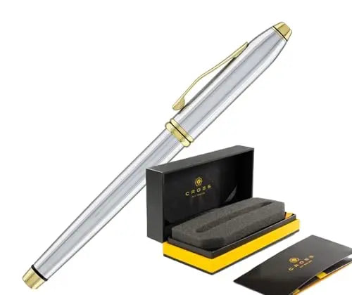 Cross Townsend® Medalist® Polished Chrome with 23KT Gold-Plated Appointments and 23KT Gold-Plated Medium Nib Fountain Pen + Ink Converter in Luxury gift box Cross