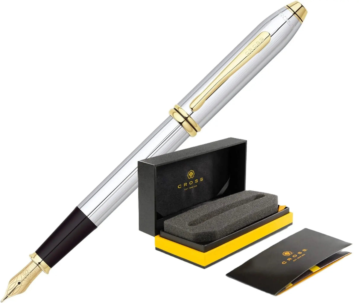 Cross Townsend® Medalist® Polished Chrome with 23KT Gold-Plated Appointments and 23KT Gold-Plated Medium Nib Fountain Pen + Ink Converter in Luxury gift box cross